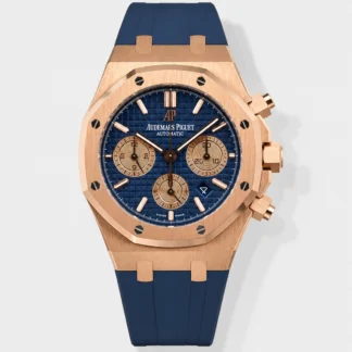 Audemars Piguet Royal Oak Chronograph Rose Gold Blue Dial Leather Strap Swiss Super Clone Watch - view 1