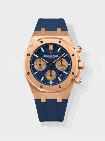 Audemars Piguet Royal Oak Chronograph Rose Gold Blue Dial Leather Strap Swiss Super Clone Watch - view 1