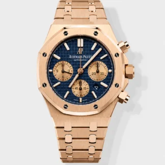 Audemars Piguet Royal Oak Chronograph Rose Gold Blue Dial Steel Strap Swiss Super Clone Watch - view 1