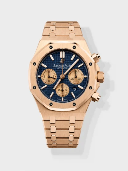 Audemars Piguet Royal Oak Chronograph Rose Gold Blue Dial Steel Strap Swiss Super Clone Watch - view 1