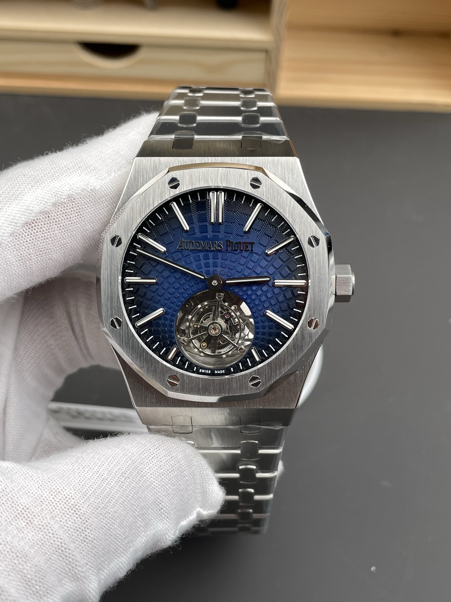 Audemars Piguet Super Clone Royal Oak Flying Tourbillon 41mm Blue Dial Watch - view 3
