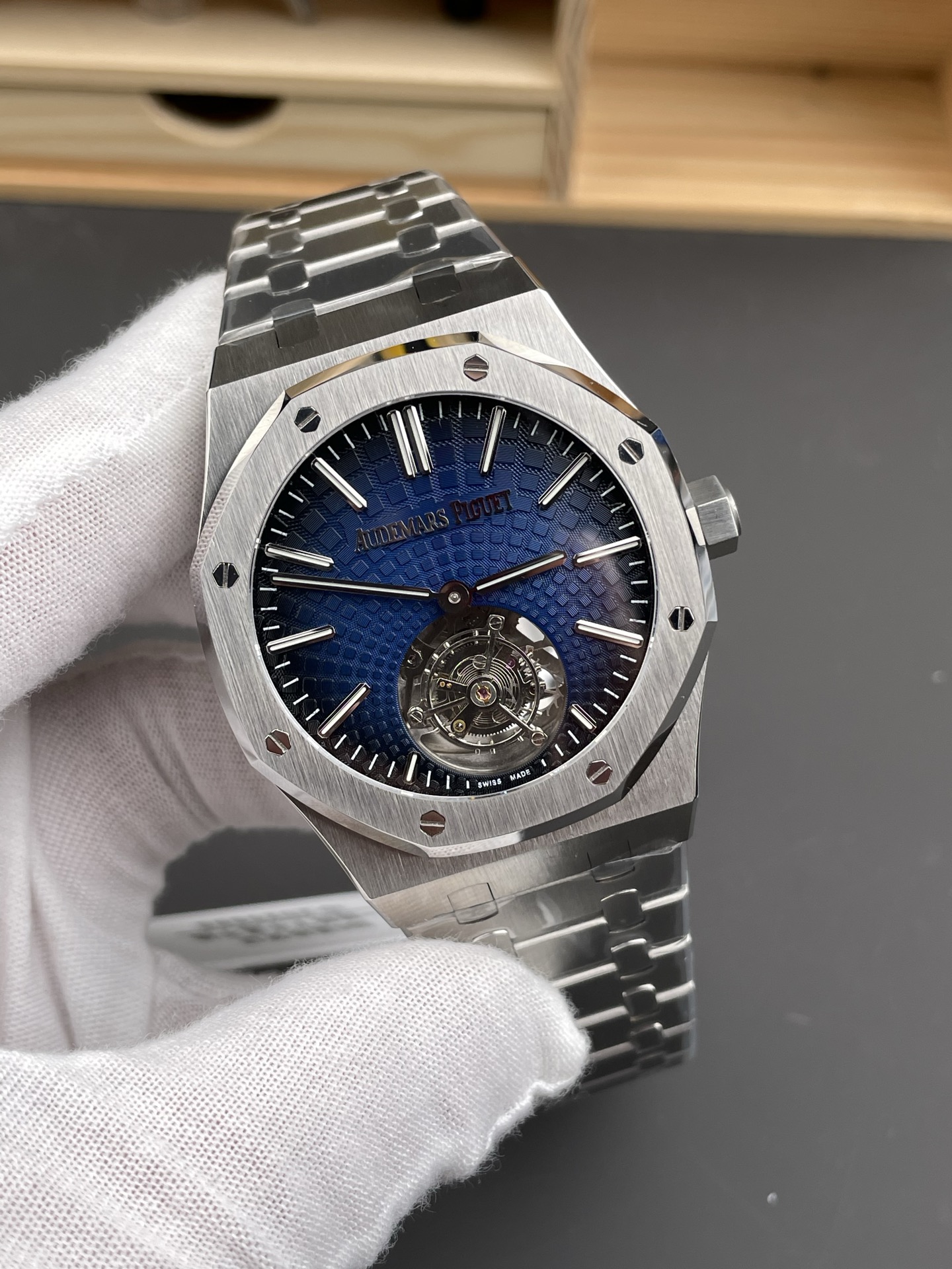 Audemars Piguet Super Clone Royal Oak Flying Tourbillon 41mm Blue Dial Watch - view 4