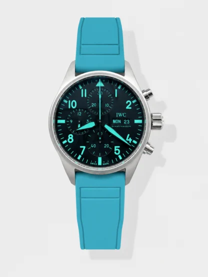 1:1 Super Clone IWC Pilot’s Watch (TWS Factory) - Black Dial, Blue Rubber Strap - view 1