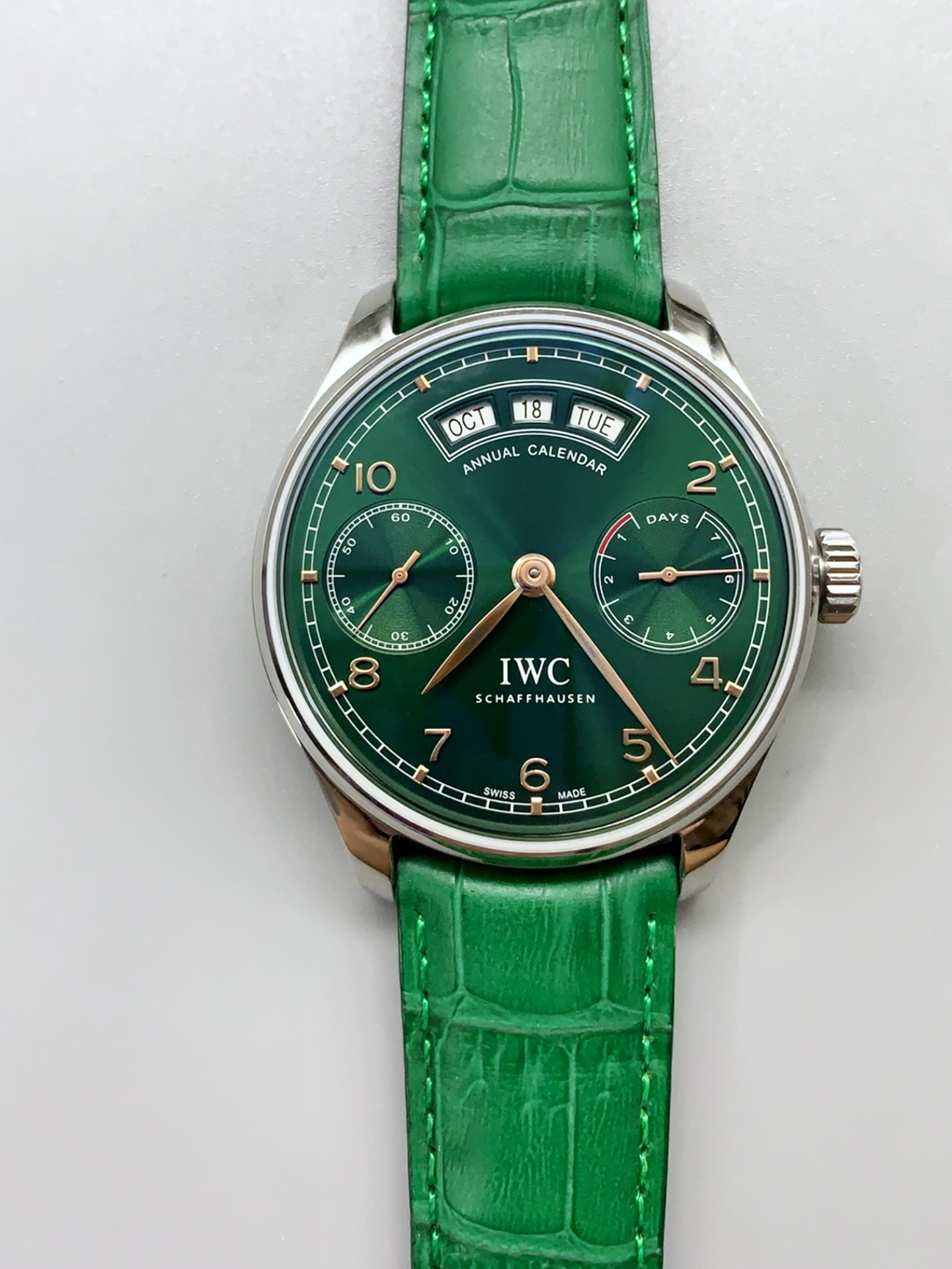 IWC Portugieser Series - Swiss 1:1 Top-Tier Super Clone Watch (Green Dial / Stainless Steel Case) - view 2