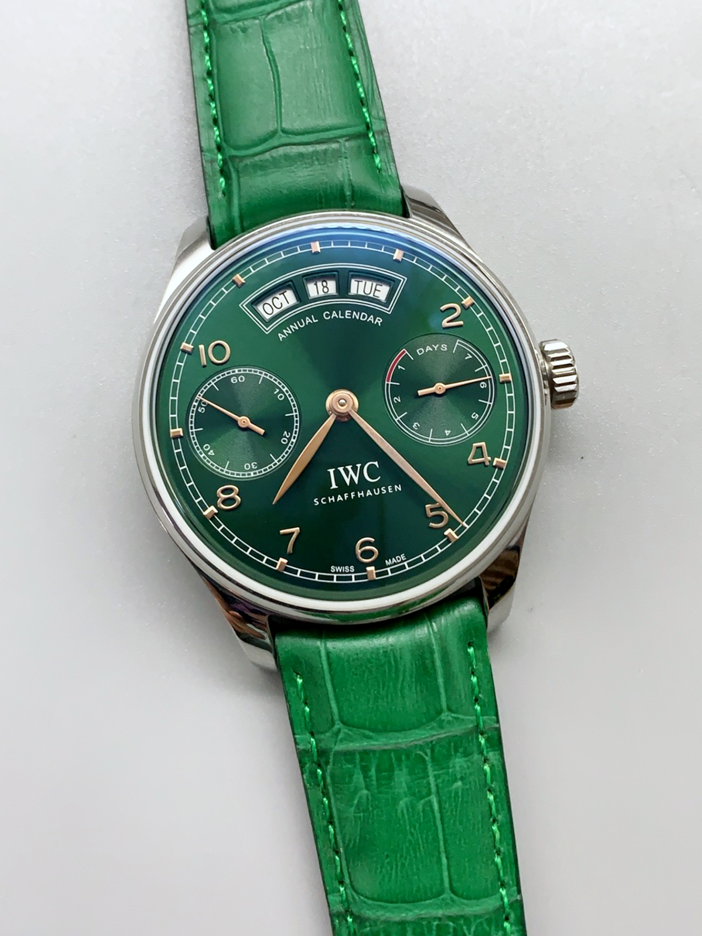 IWC Portugieser Series - Swiss 1:1 Top-Tier Super Clone Watch (Green Dial / Stainless Steel Case) - view 3
