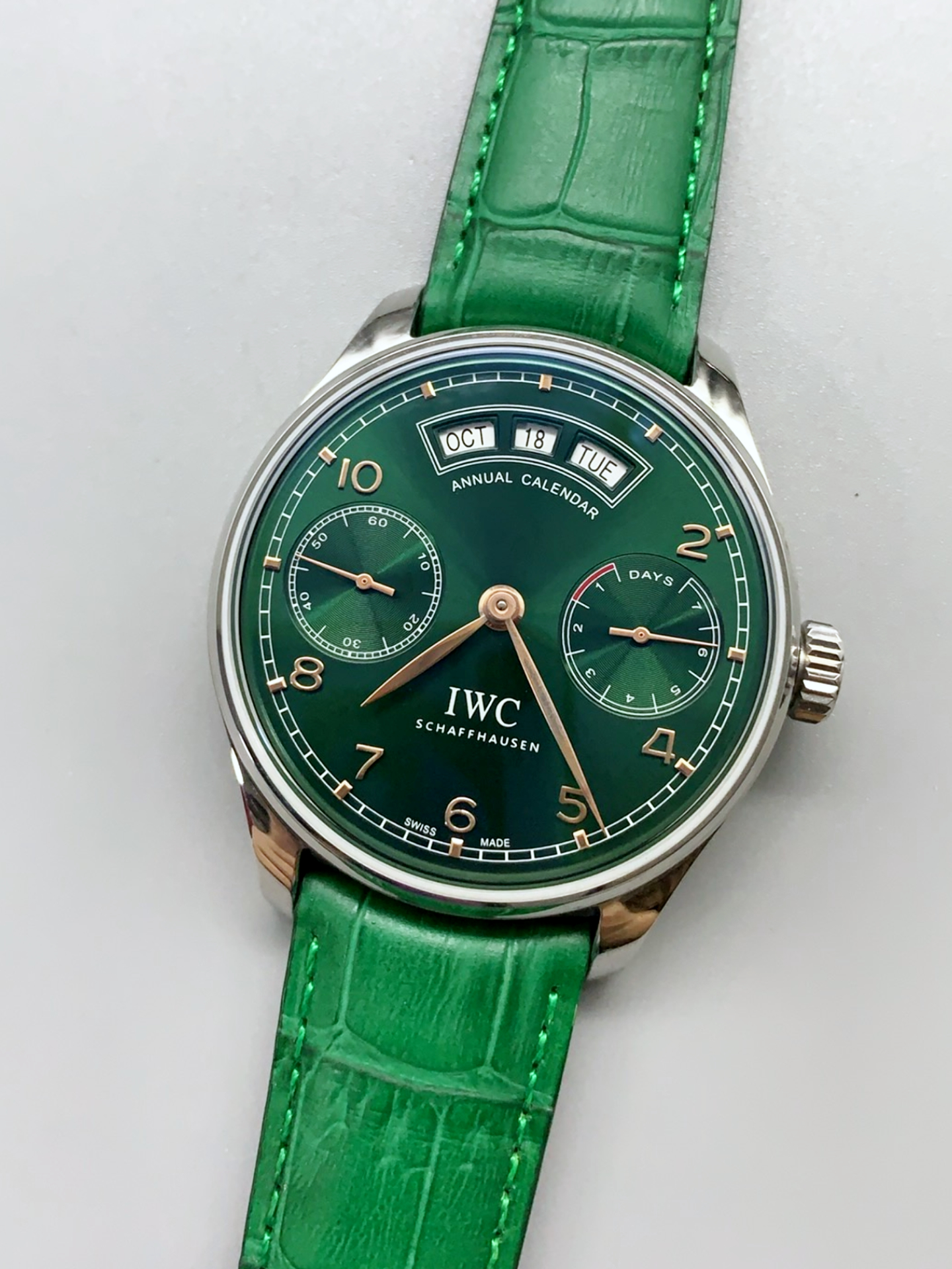 IWC Portugieser Series - Swiss 1:1 Top-Tier Super Clone Watch (Green Dial / Stainless Steel Case) - view 4