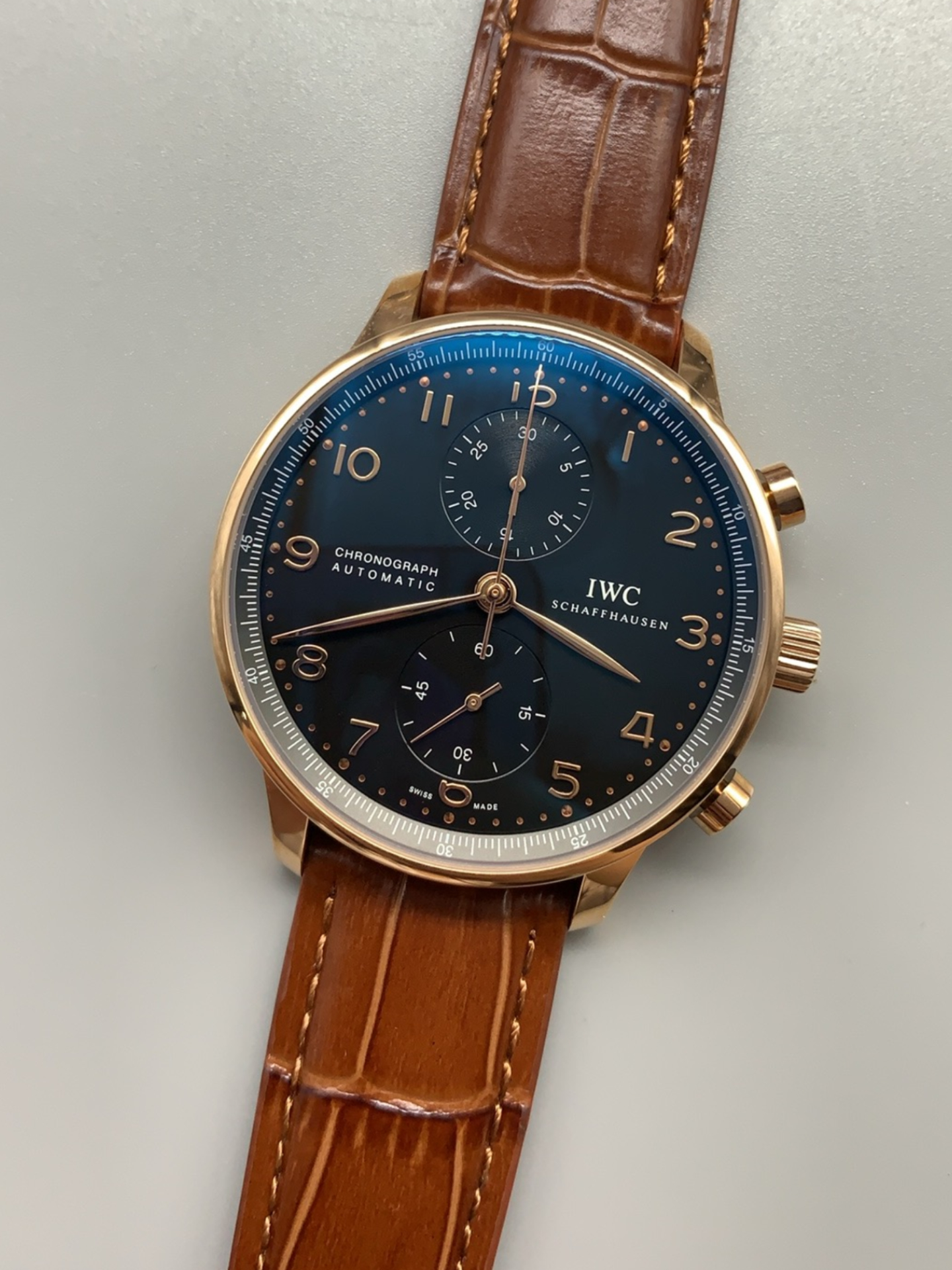 IWC Portuguese Chronograph Swiss Super Clone Watch in Pink Gold - 1:1 Mirror Edition - view 3