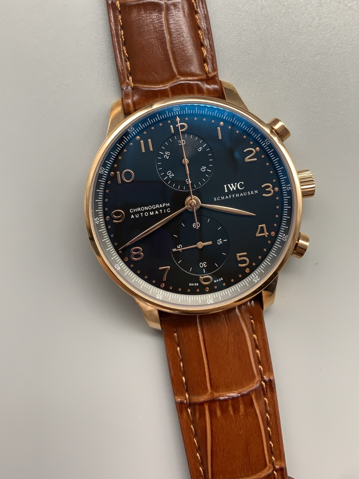 IWC Portuguese Chronograph Swiss Super Clone Watch in Pink Gold - 1:1 Mirror Edition - view 4