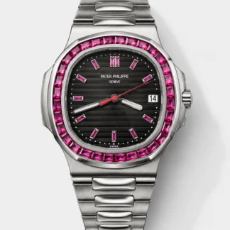 Patek Philippe Nautilus 5711 Black Dial 1:1 Mirror Super Clone in 904L Steel with Rubies Bezel - view 1