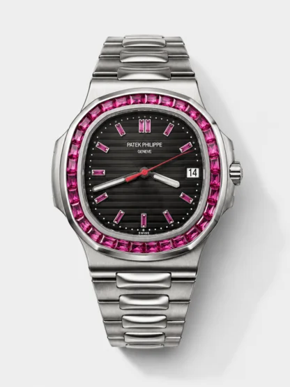 Patek Philippe Nautilus 5711 Black Dial 1:1 Mirror Super Clone in 904L Steel with Rubies Bezel - view 1