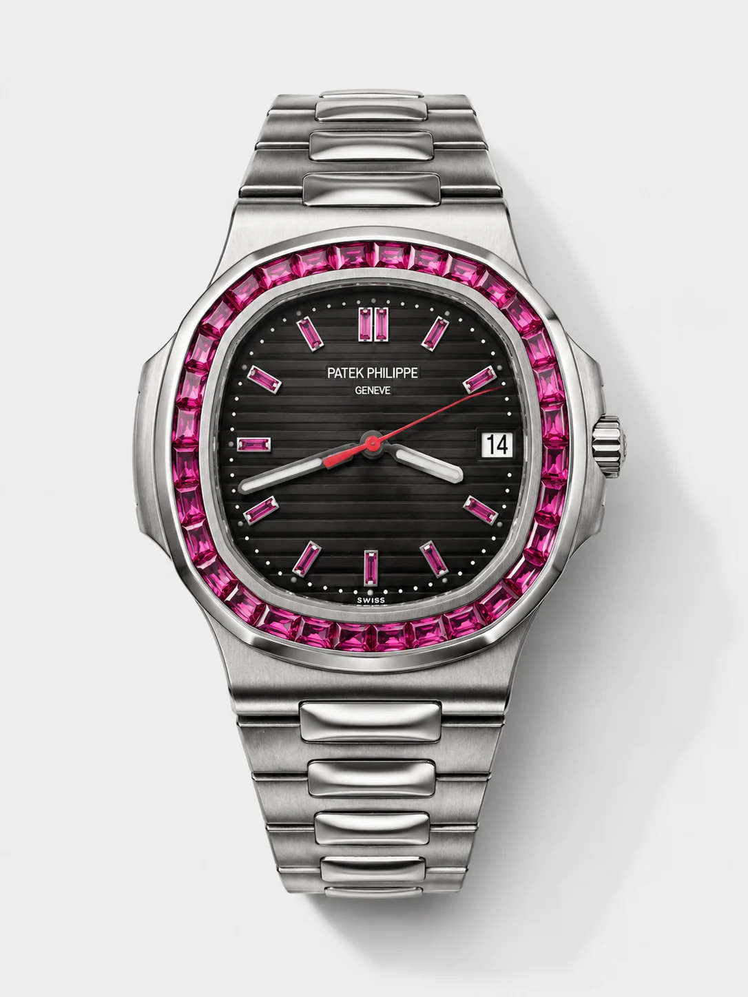 Patek Philippe Nautilus 5711 Black Dial 1:1 Mirror Super Clone in 904L Steel with Rubies Bezel - view 1