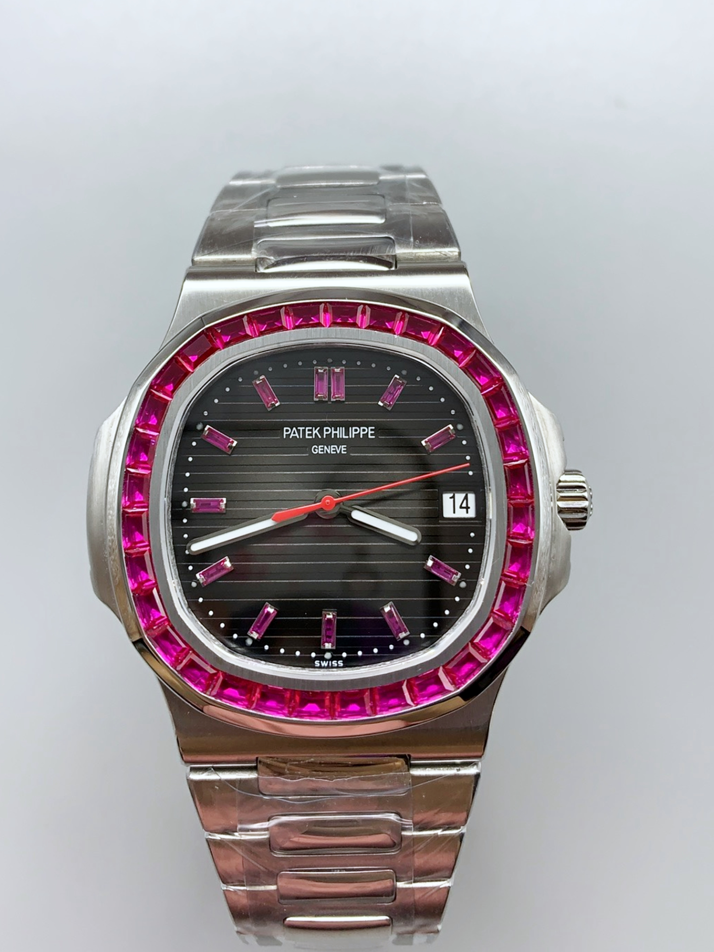 Patek Philippe Nautilus 5711 Black Dial 1:1 Mirror Super Clone in 904L Steel with Rubies Bezel - view 2