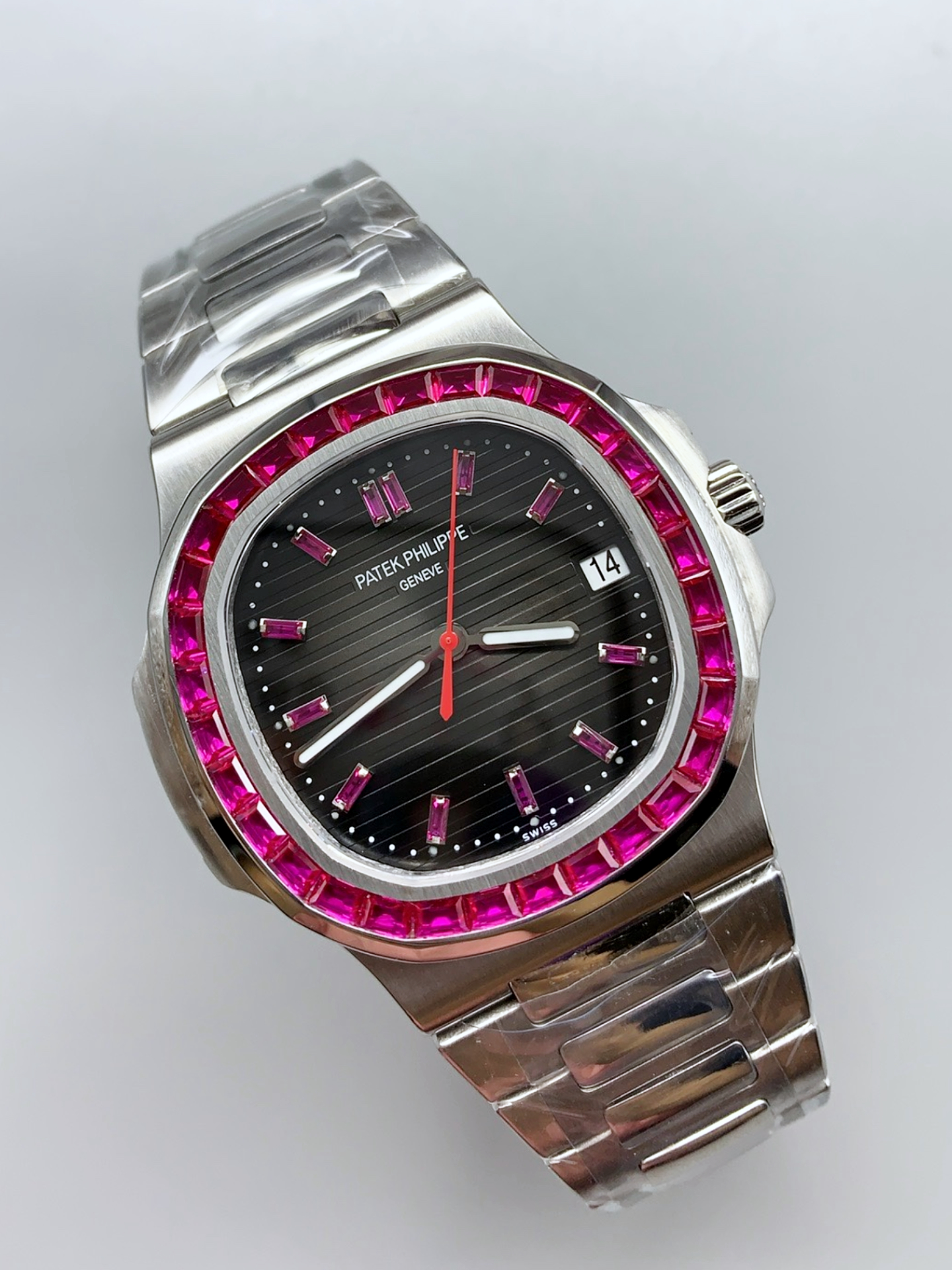 Patek Philippe Nautilus 5711 Black Dial 1:1 Mirror Super Clone in 904L Steel with Rubies Bezel - view 3