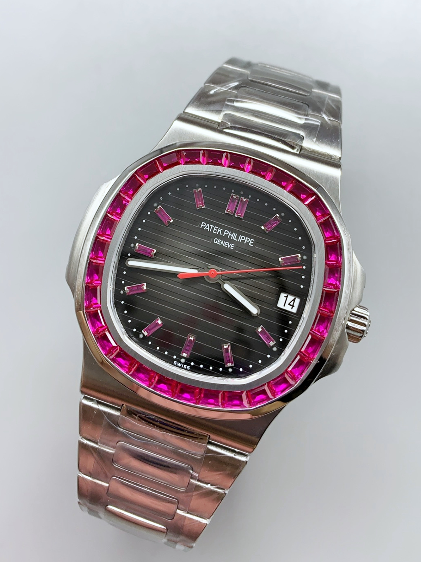 Patek Philippe Nautilus 5711 Black Dial 1:1 Mirror Super Clone in 904L Steel with Rubies Bezel - view 4