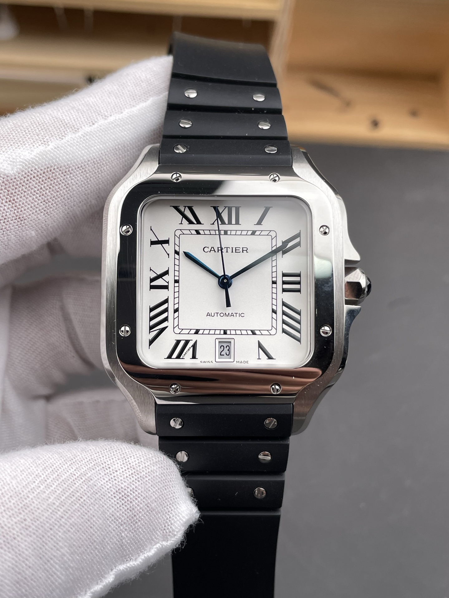 Santos De Cartier Stainless Steel Casing 1:1 Mirror Swiss Super Clone Watch 40MM - view 4