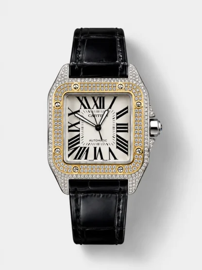 Cartier Santos 100 1:1 Mirror Super Clone Steel Diamonds Watch Mens Size 42MM - view 1