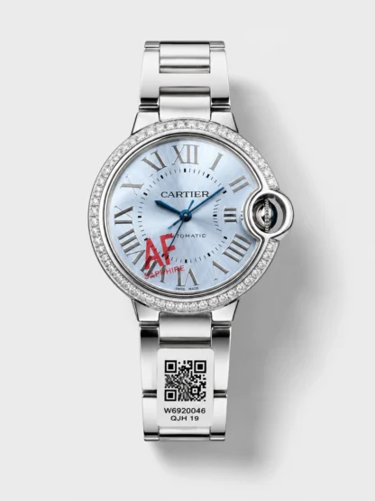 Ballon De Cartier Automatic Ice Blue Diamonds 36MM Dial Super Clone Watch - view 1