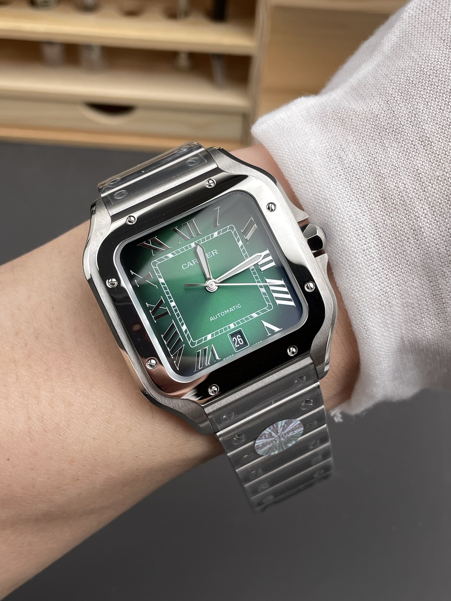 Cartier Santos De Cartier 904L Steel Green Dial Super Clone 40MM Watch - view 10