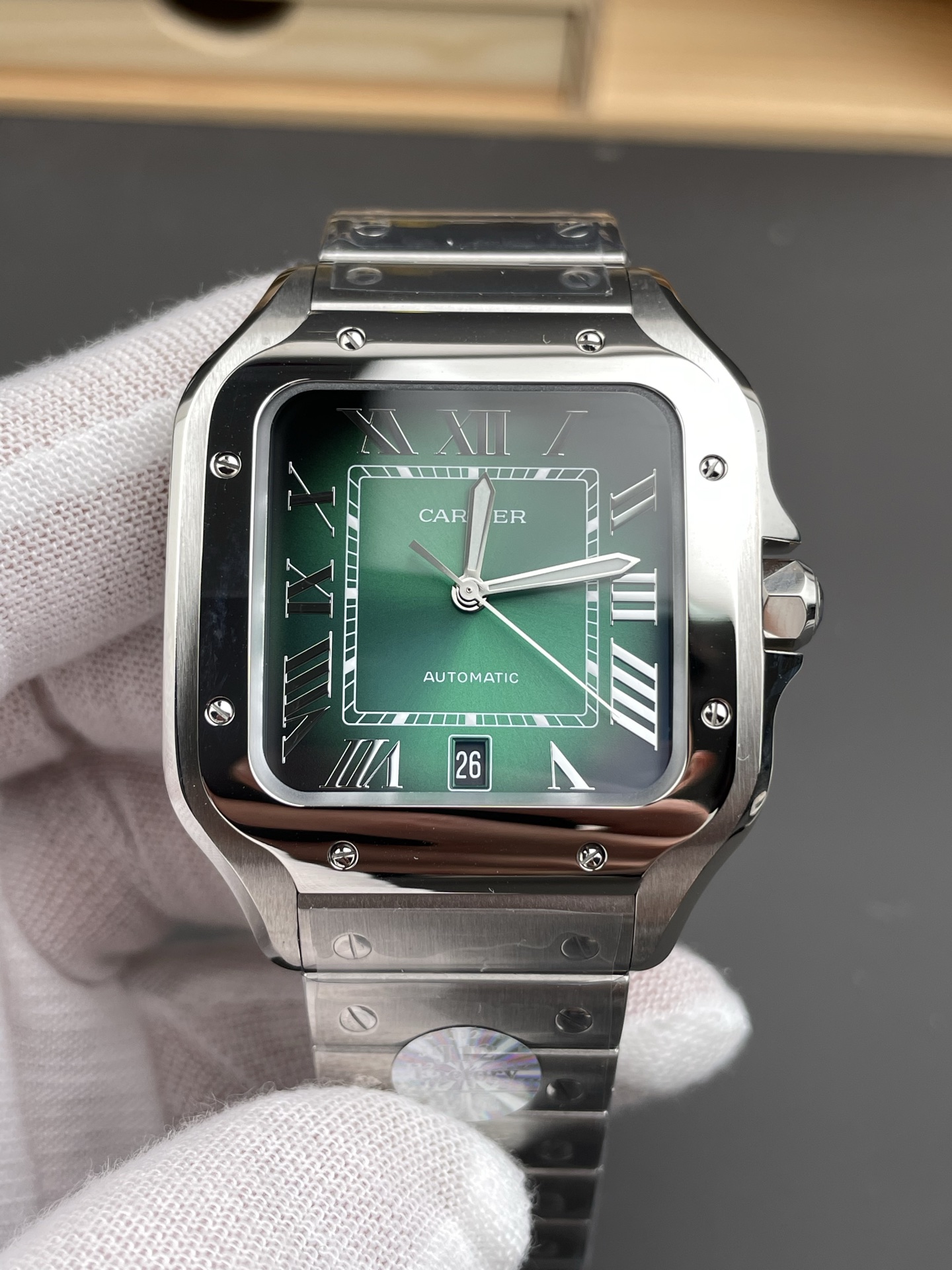 Cartier Santos De Cartier 904L Steel Green Dial Super Clone 40MM Watch - view 2