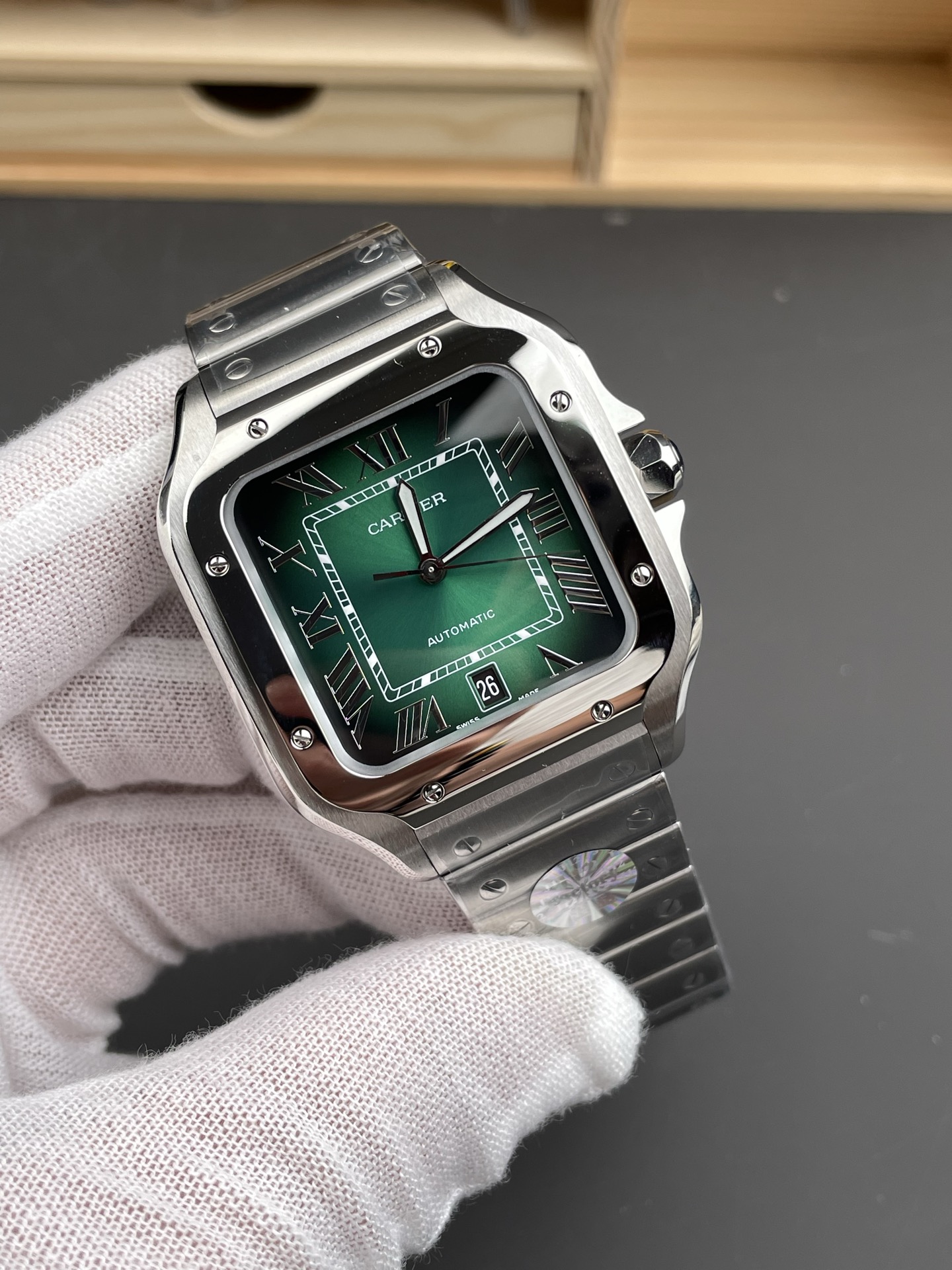 Cartier Santos De Cartier 904L Steel Green Dial Super Clone 40MM Watch - view 3
