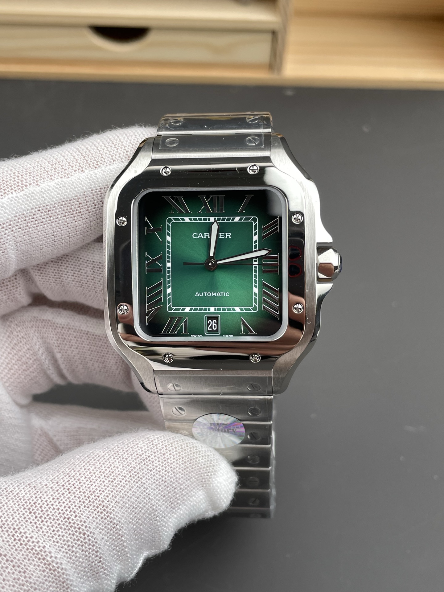 Cartier Santos De Cartier 904L Steel Green Dial Super Clone 40MM Watch - view 4