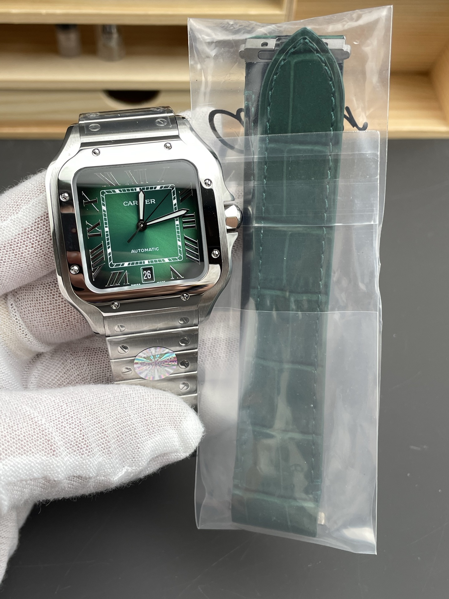 Cartier Santos De Cartier 904L Steel Green Dial Super Clone 40MM Watch - view 5