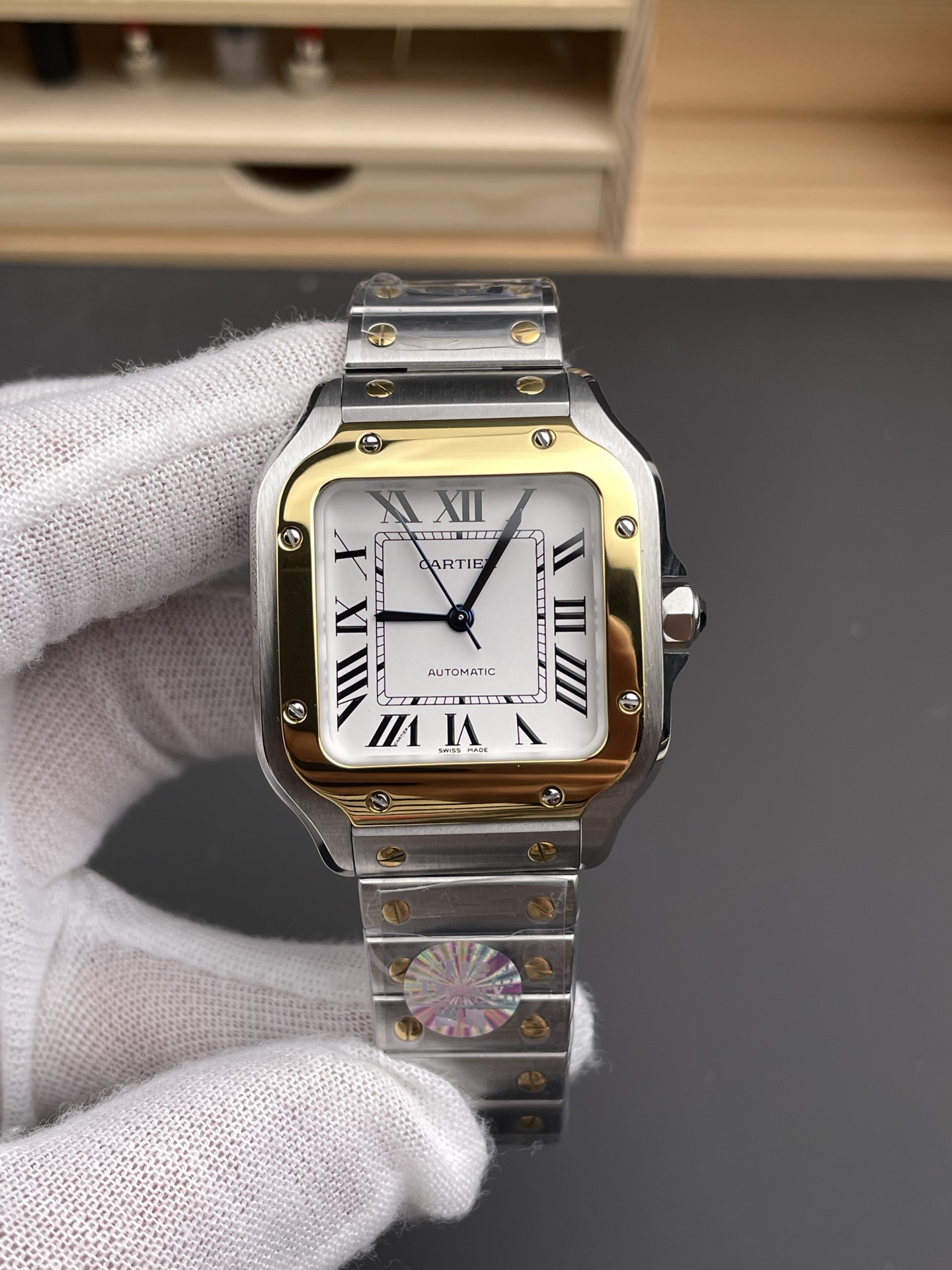 Santos De Cartier 1:1 Mirror Super Clone - 36MM Yellow Gold Two Tone Watch - view 2