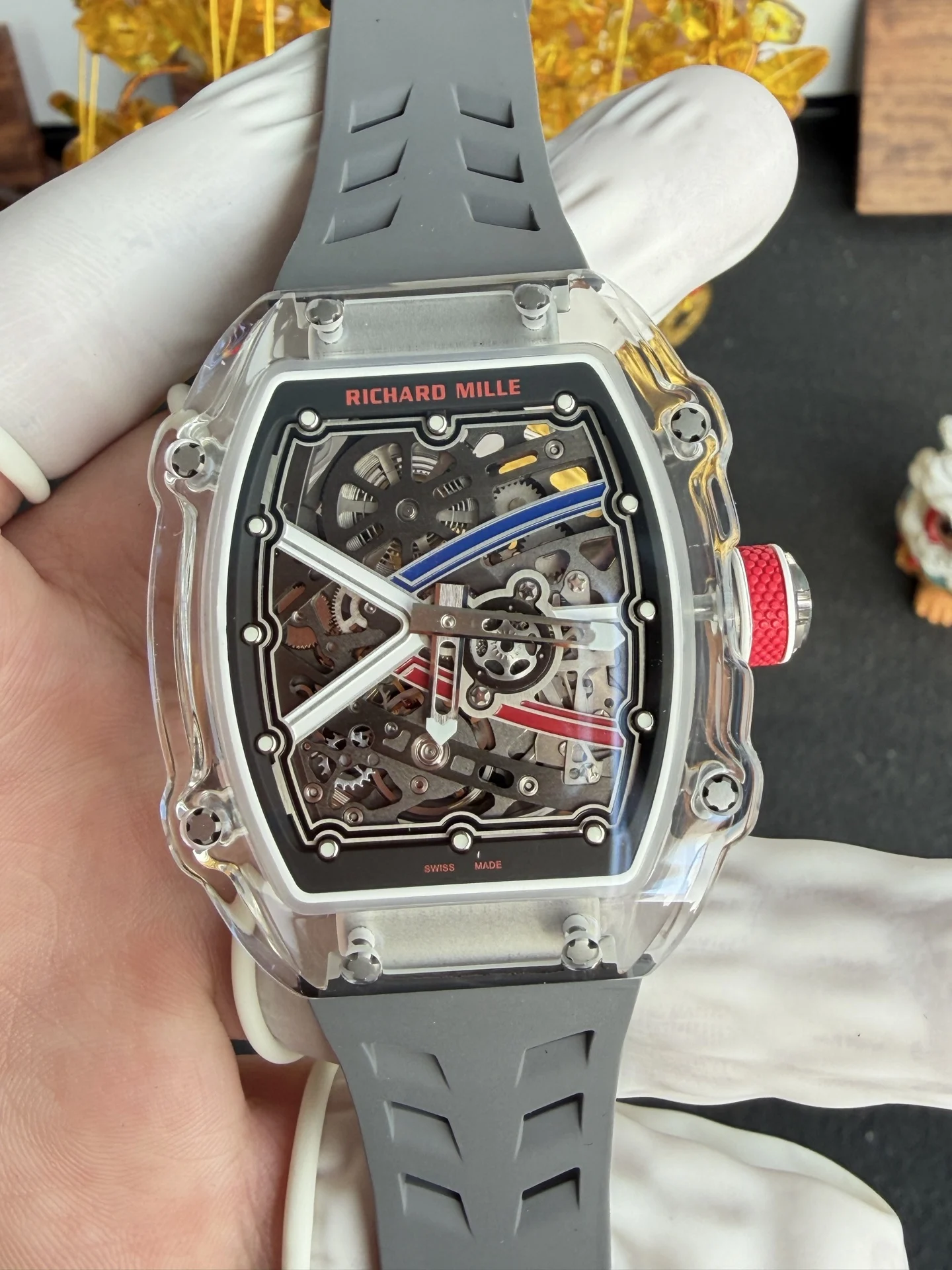 Richard Mille Super Clone RM67-02 Sapphires Casing Watch Grey Rubber Strap - view 2