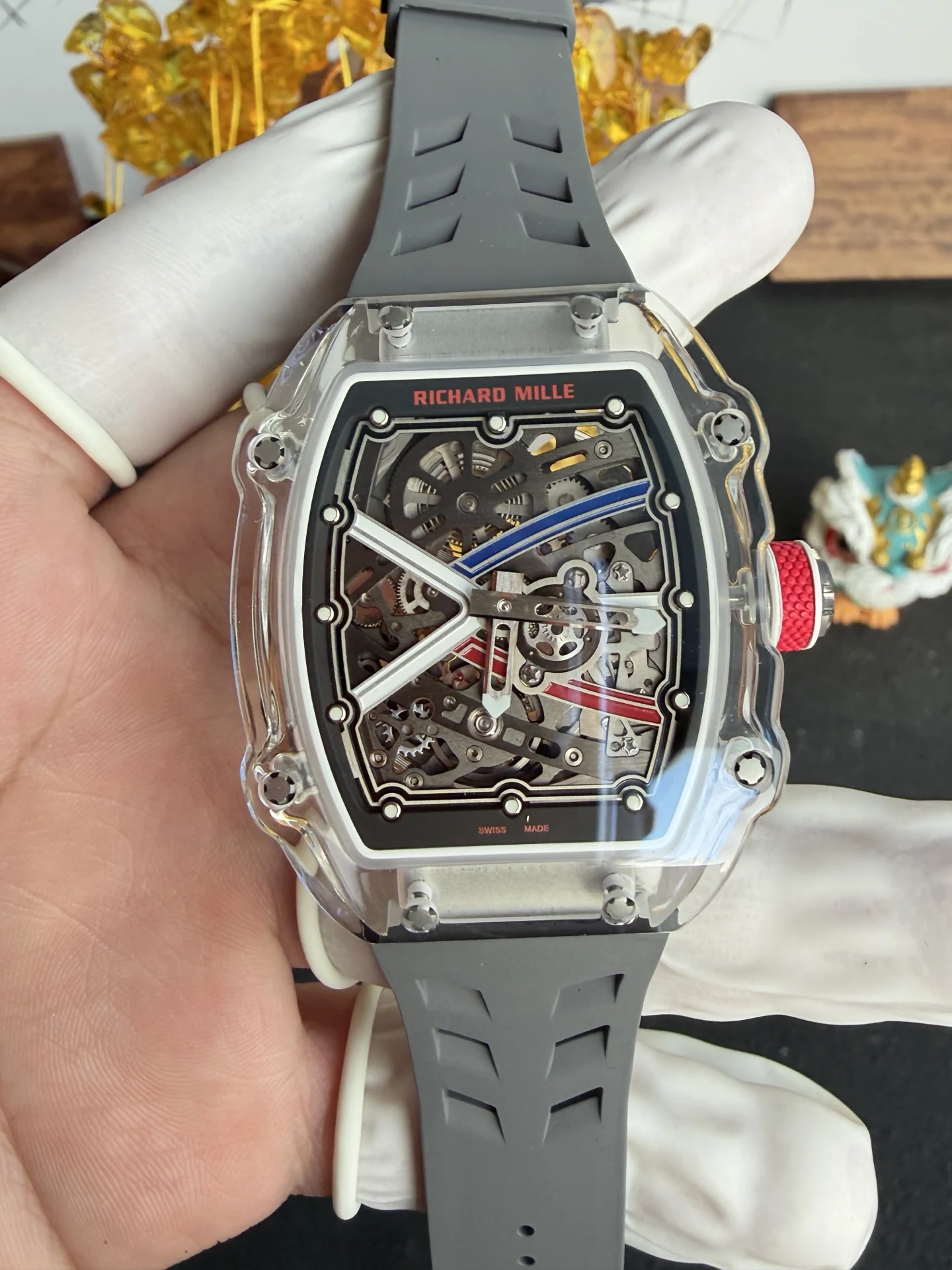 Richard Mille Super Clone RM67-02 Sapphires Casing Watch Grey Rubber Strap - view 3
