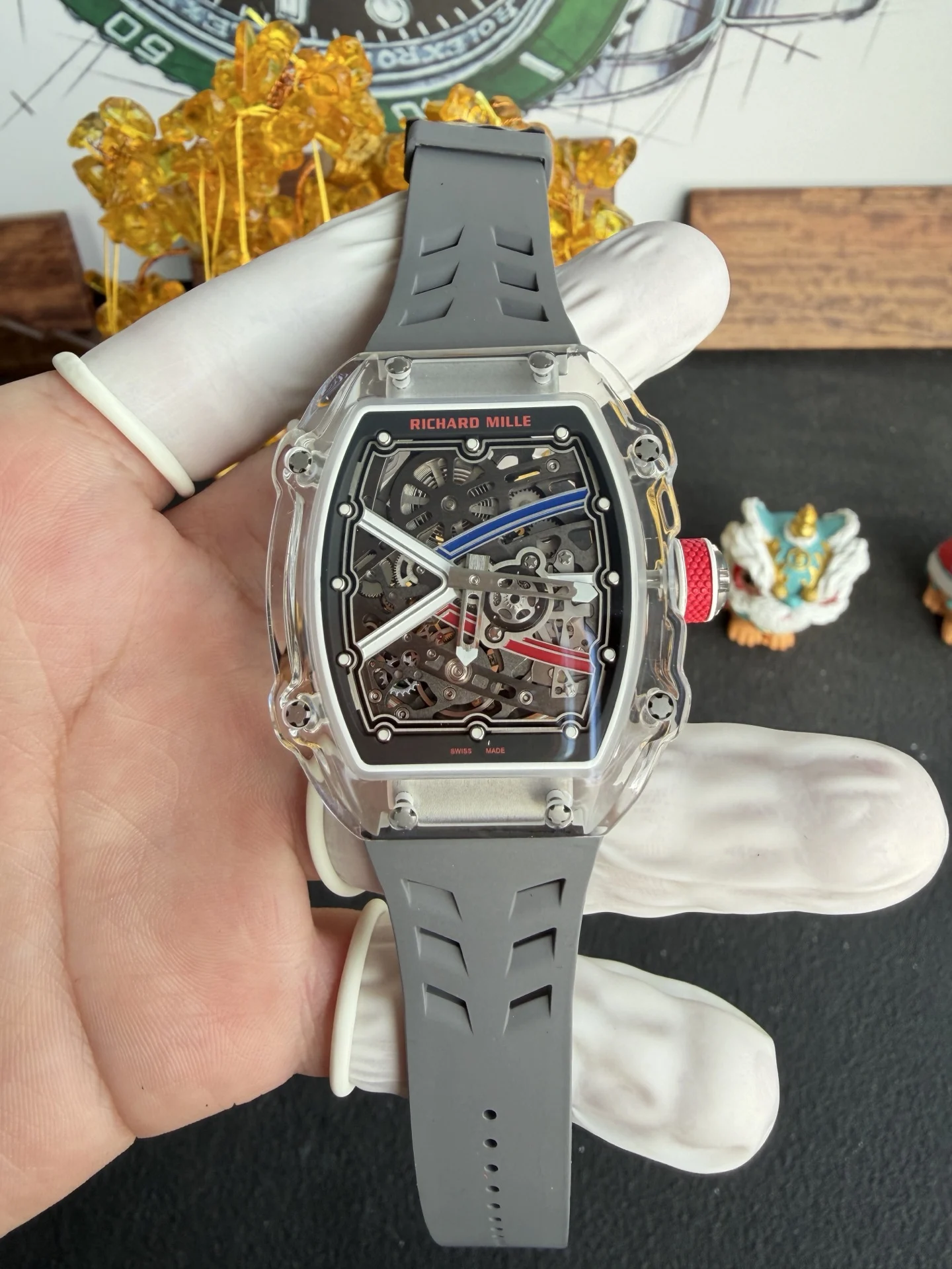 Richard Mille Super Clone RM67-02 Sapphires Casing Watch Grey Rubber Strap - view 4