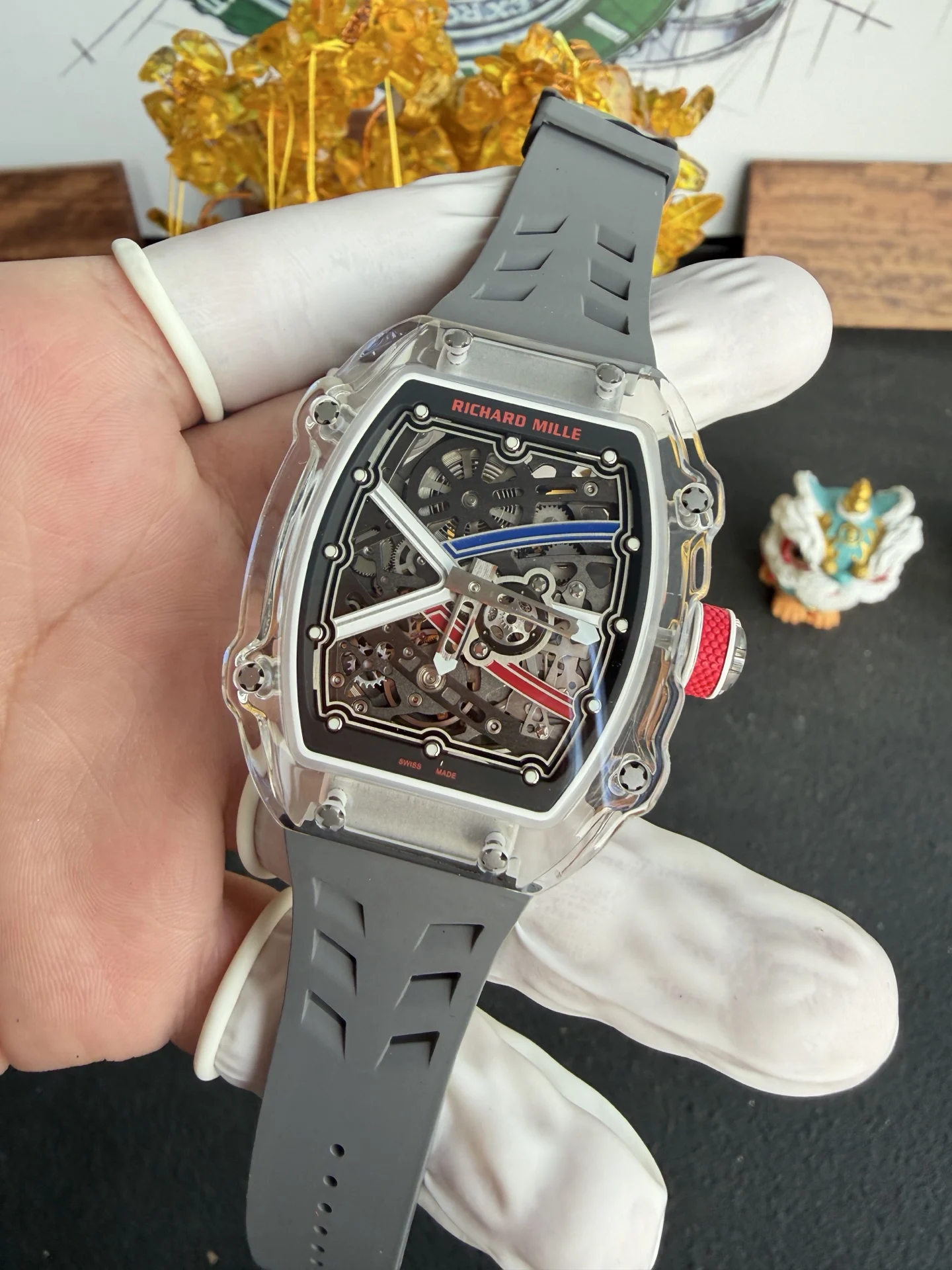 Richard Mille Super Clone RM67-02 Sapphires Casing Watch Grey Rubber Strap - view 6