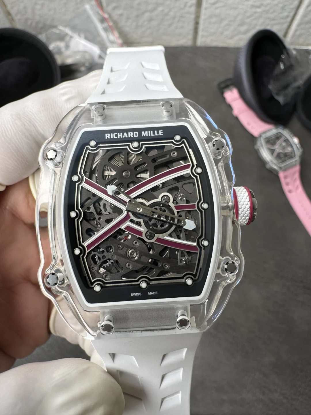 Richard Mille Super Clone RM67-02 Sapphires Casing Watch White Rubber Strap - view 2