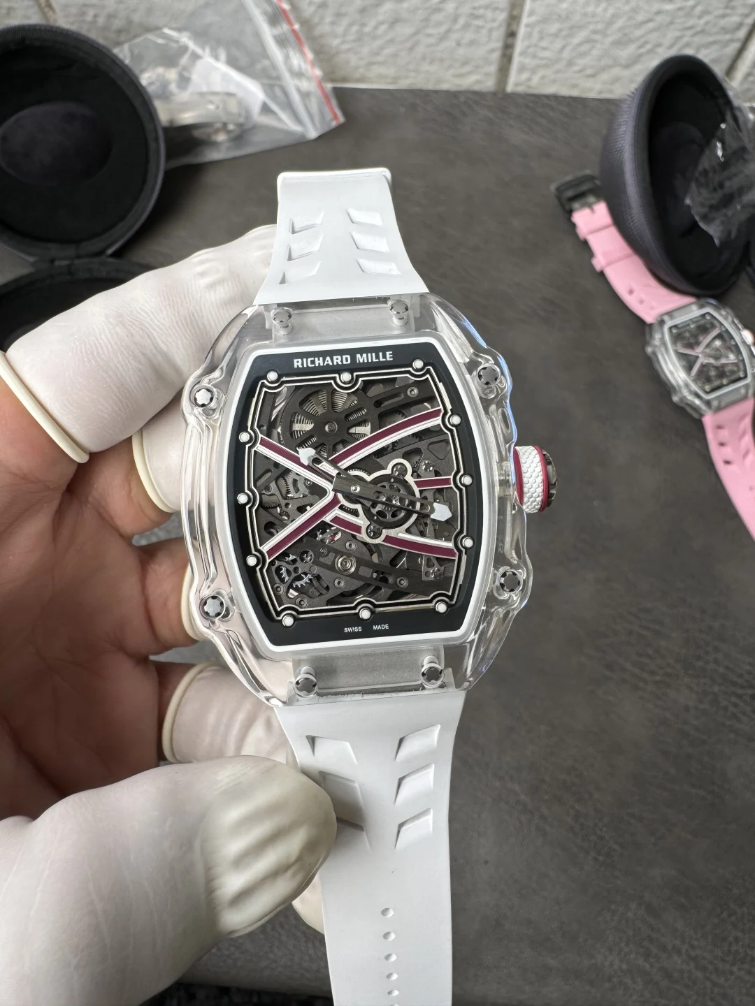 Richard Mille Super Clone RM67-02 Sapphires Casing Watch White Rubber Strap - view 3