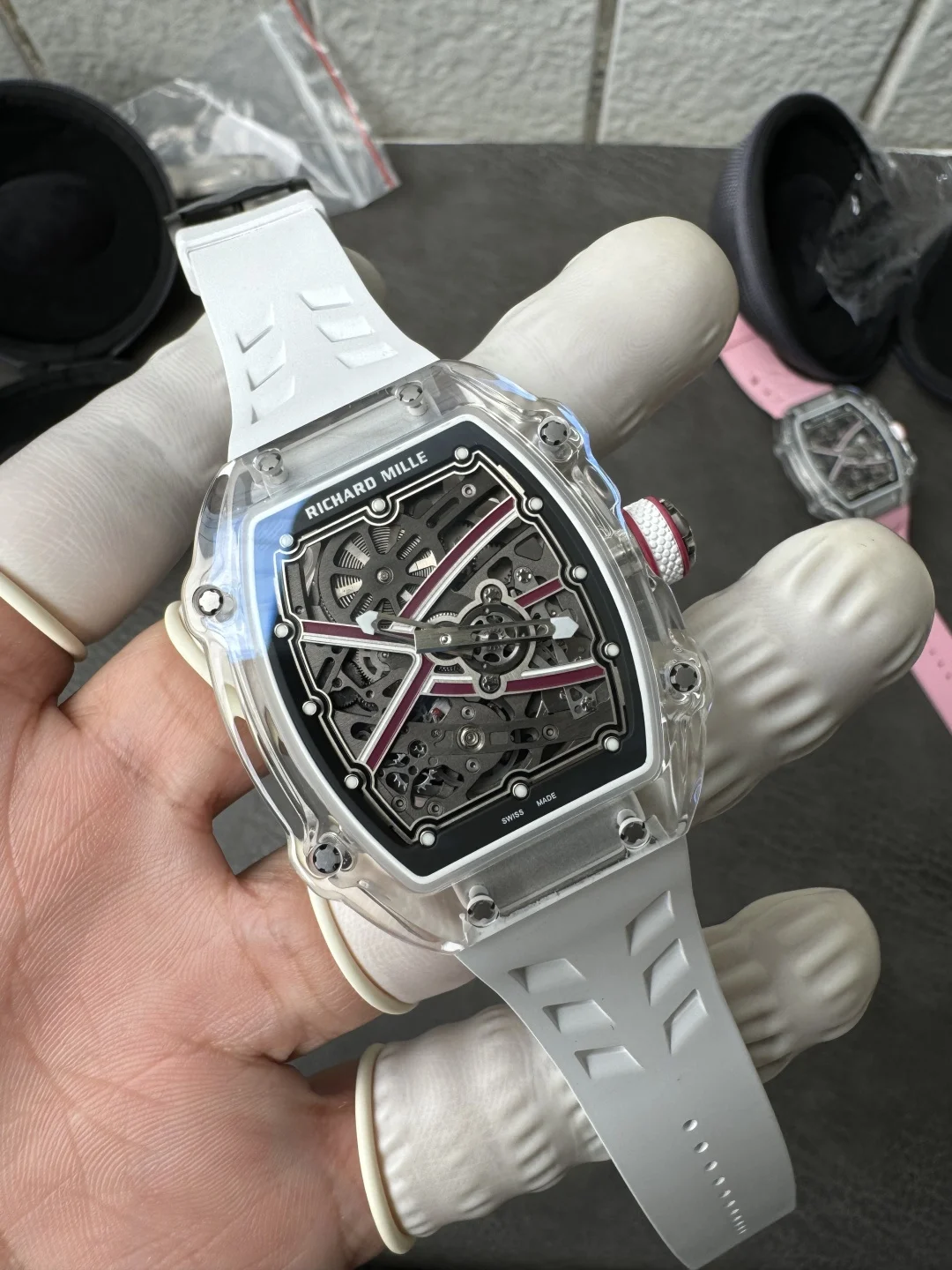 Richard Mille Super Clone RM67-02 Sapphires Casing Watch White Rubber Strap - view 4