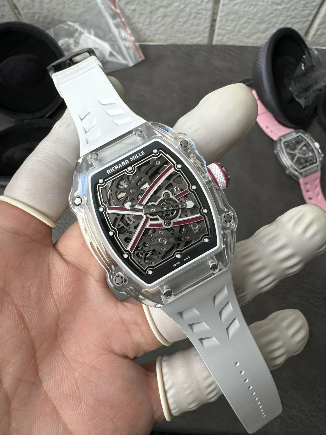 Richard Mille Super Clone RM67-02 Sapphires Casing Watch White Rubber Strap - view 5