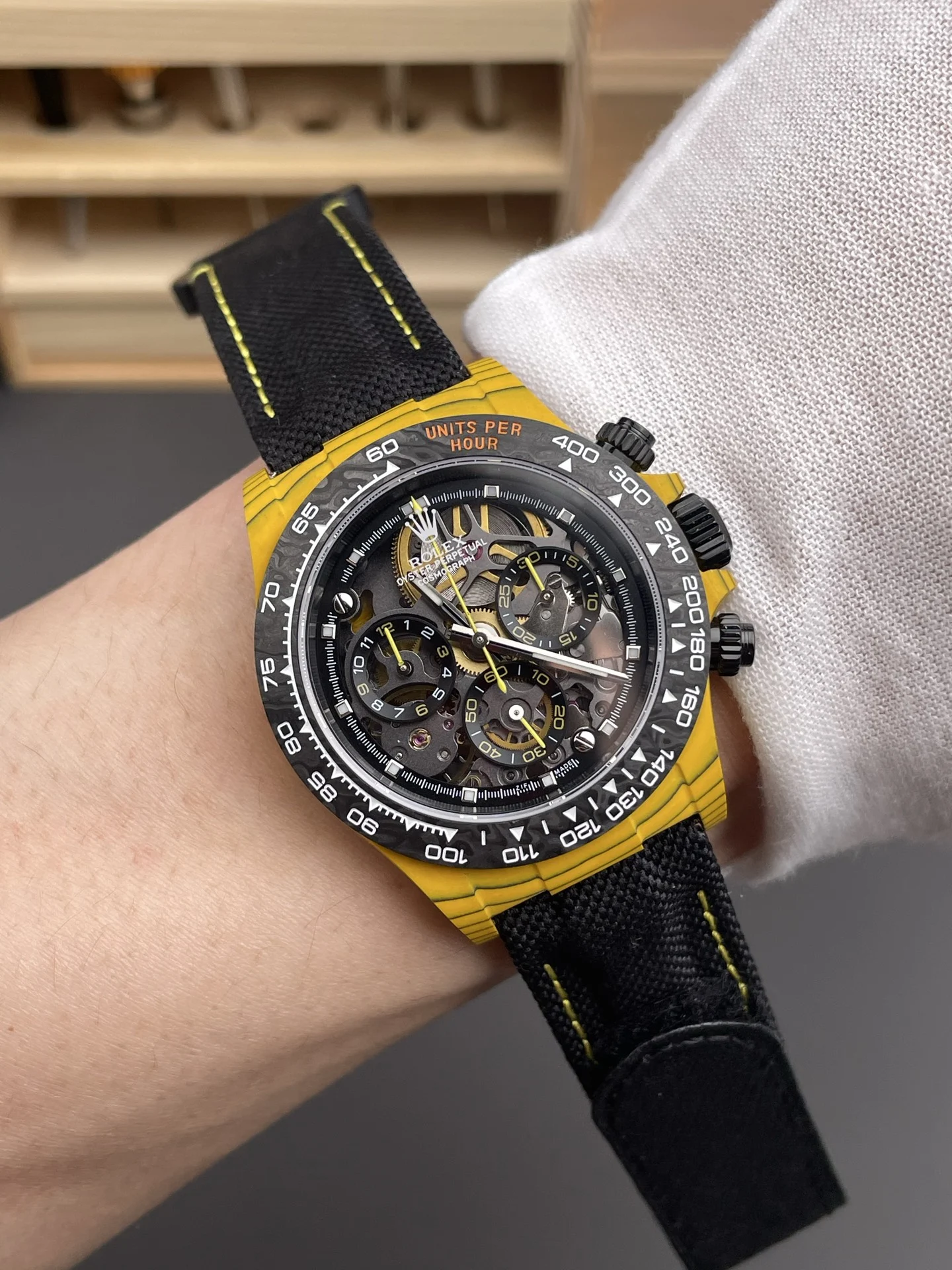 Rolex Daytona Yellow TPT Casing Skeleton Dial Nylon Strap Super Clone Watch - view 10