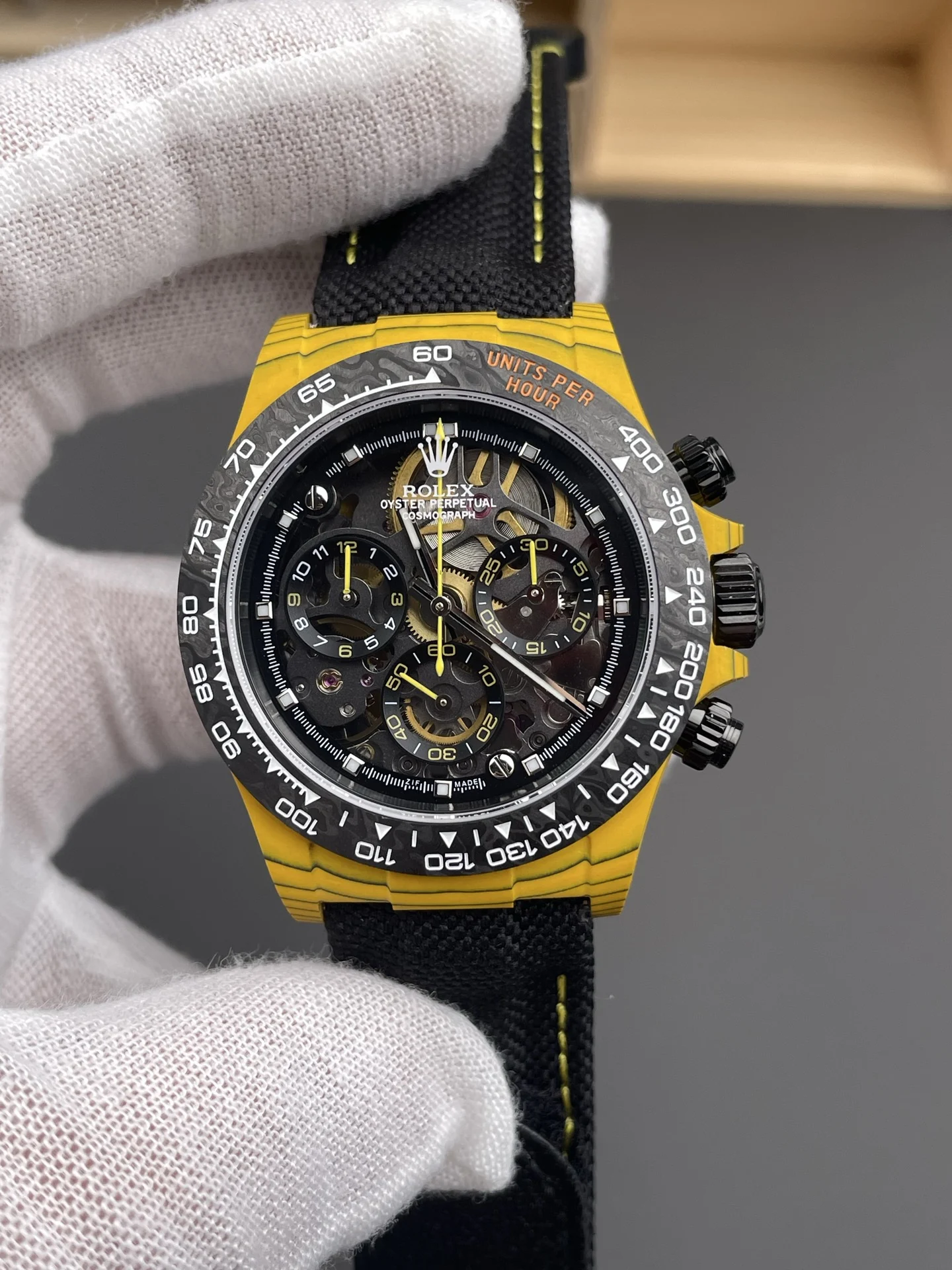 Rolex Daytona Yellow TPT Casing Skeleton Dial Nylon Strap Super Clone Watch - view 2