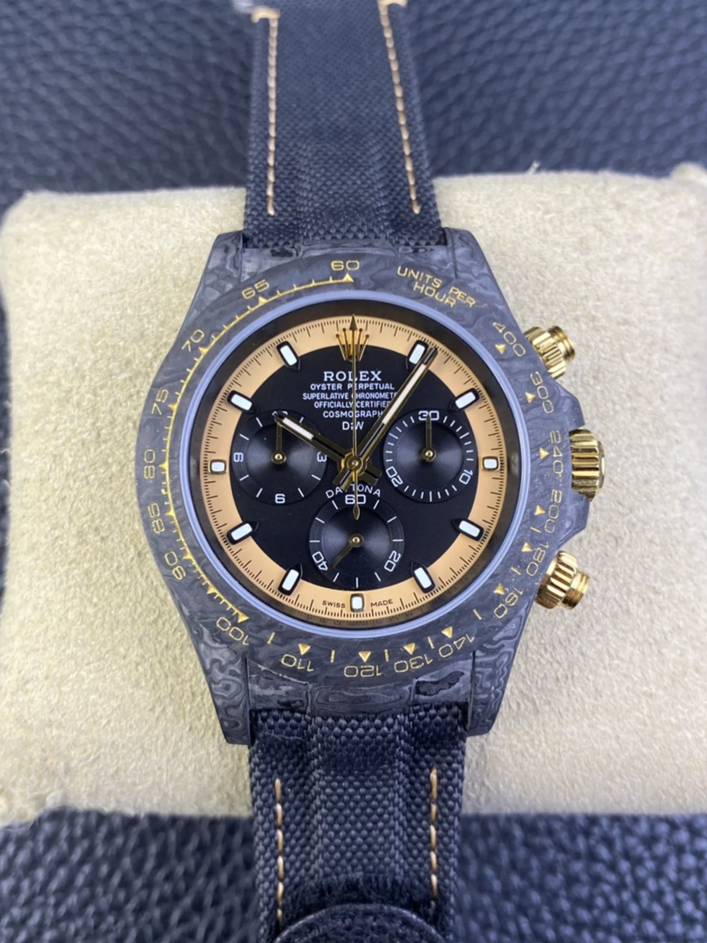 Rolex Cosmograph Daytona DiW CREAM INVERT GOLD Edition Carbon Fiber Super Clone Watch - view 2