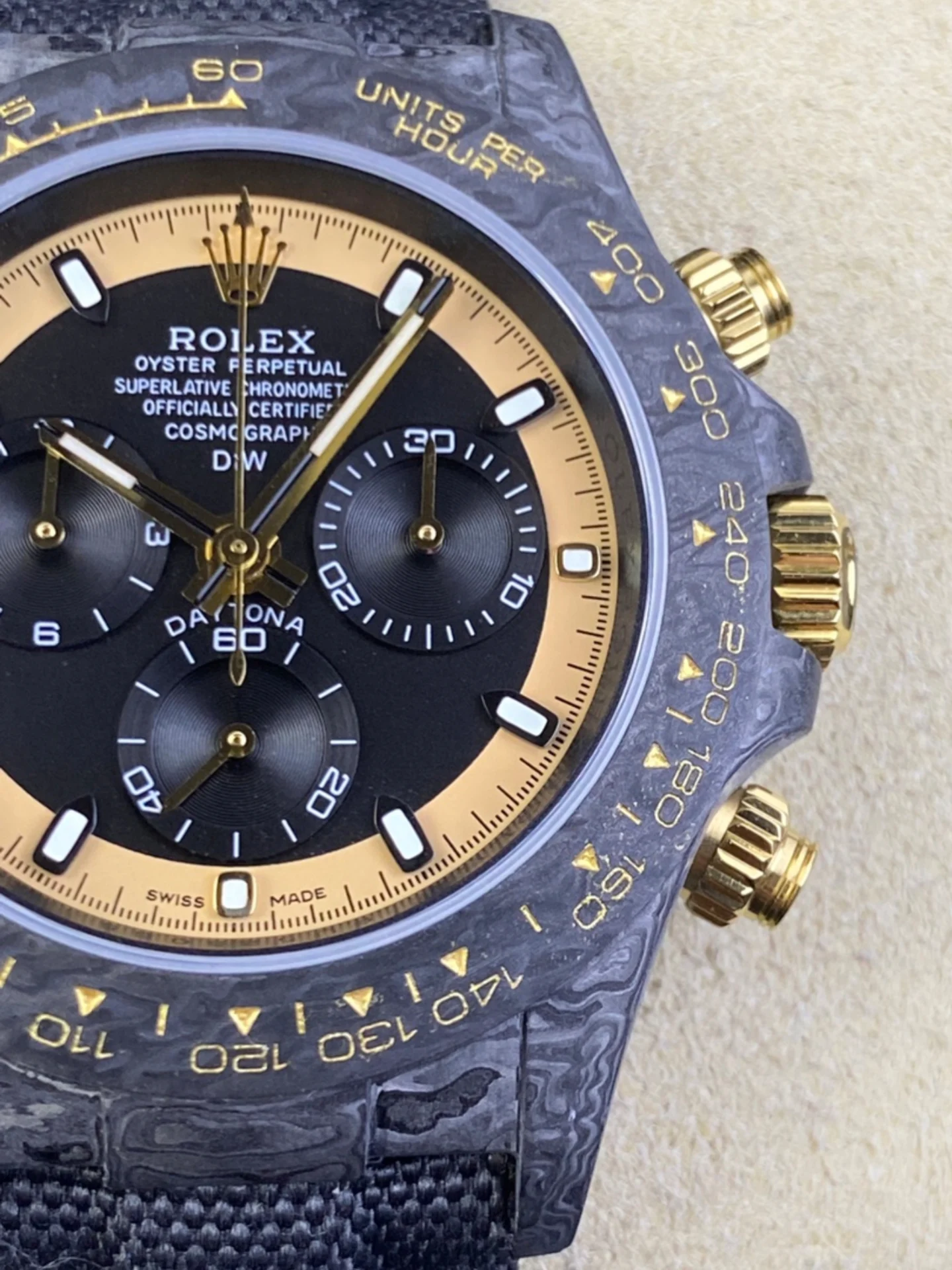 Rolex Cosmograph Daytona DiW CREAM INVERT GOLD Edition Carbon Fiber Super Clone Watch - view 3