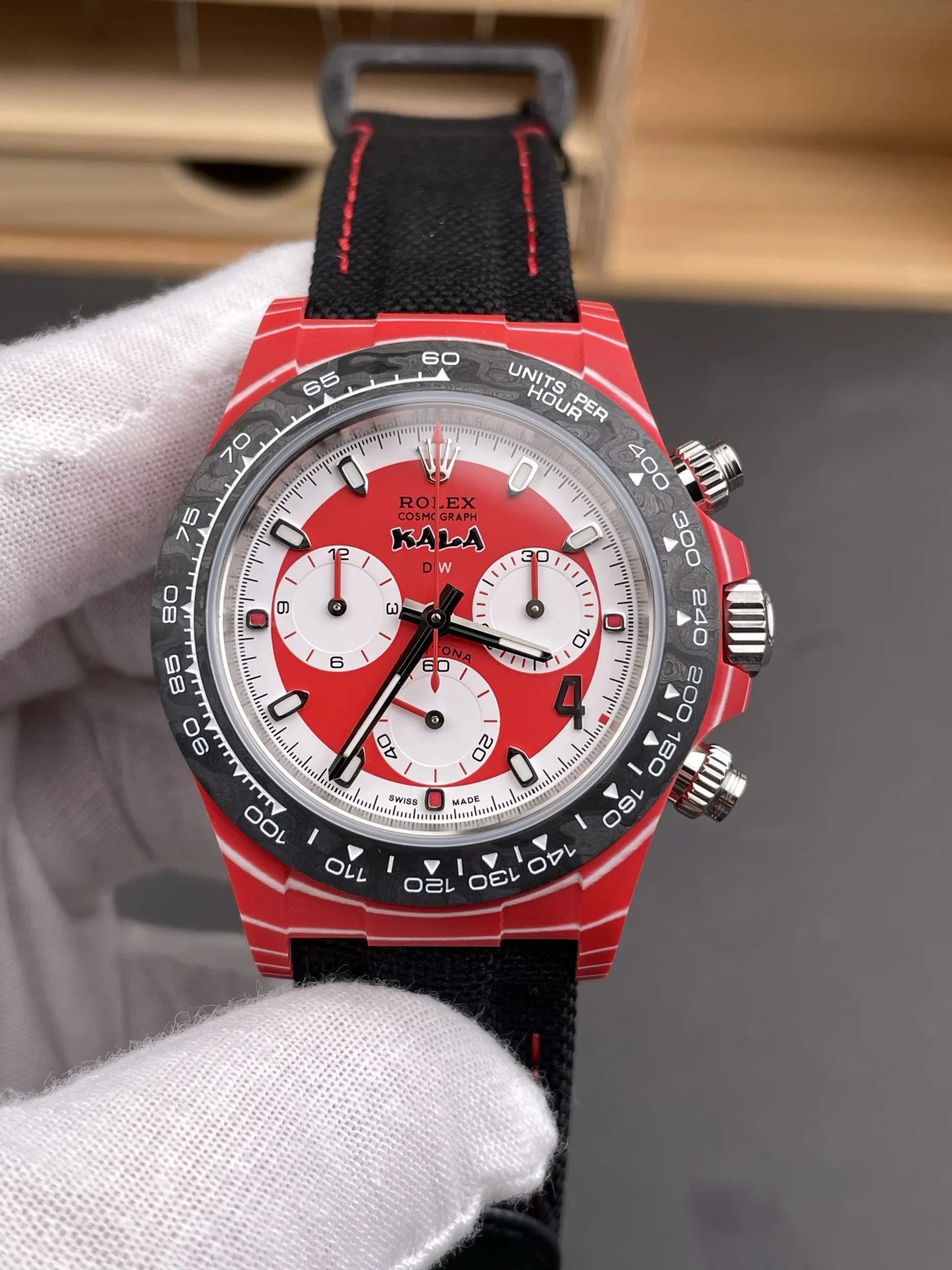 Rolex Daytona Super Clone DiW Kakha Kaladze Red Carbon Casing Watch in Red Dial 1:1 Mirror Watch - view 2
