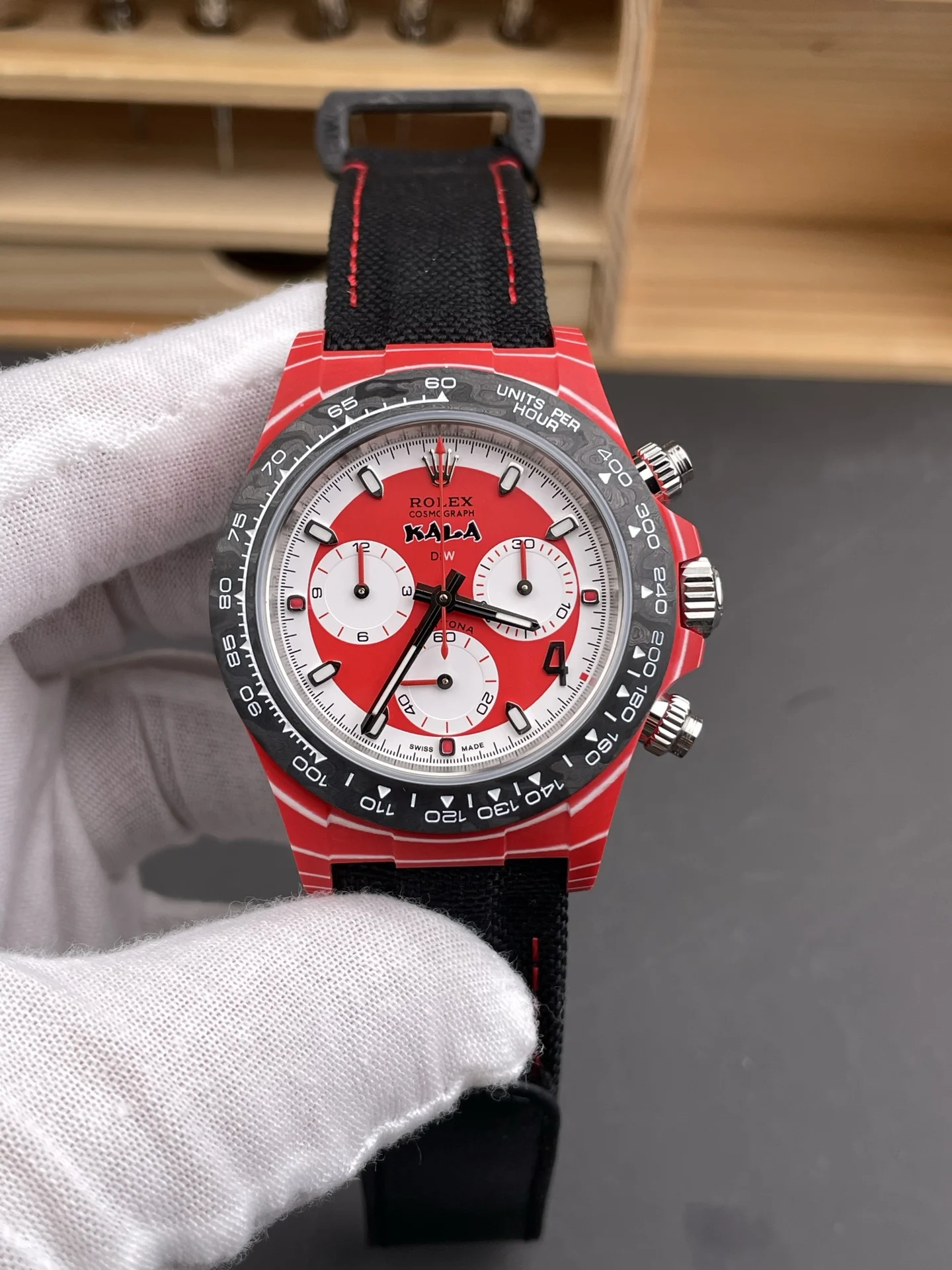 Rolex Daytona Super Clone DiW Kakha Kaladze Red Carbon Casing Watch in Red Dial 1:1 Mirror Watch - view 3