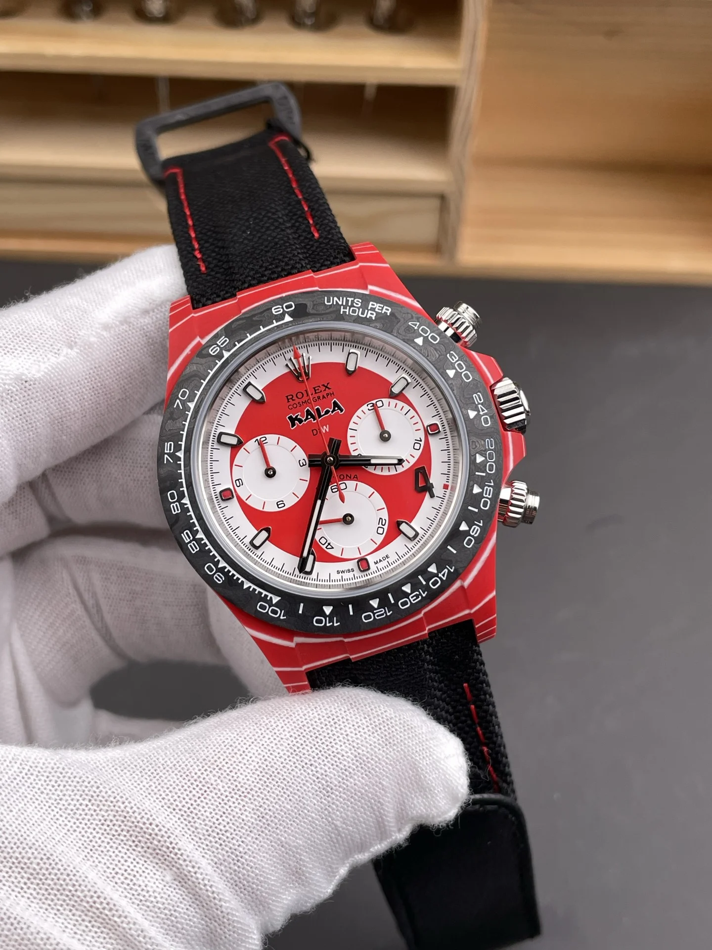 Rolex Daytona Super Clone DiW Kakha Kaladze Red Carbon Casing Watch in Red Dial 1:1 Mirror Watch - view 4