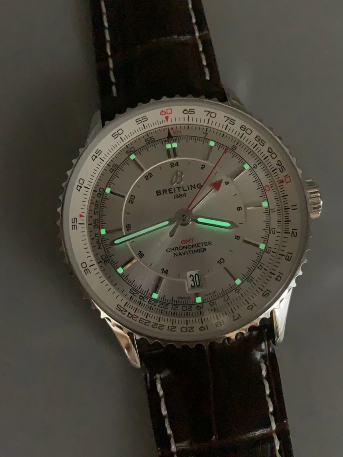 Breitling Navitimer 01 GMT Silver Dial Swiss Super Clone Watch - view 10