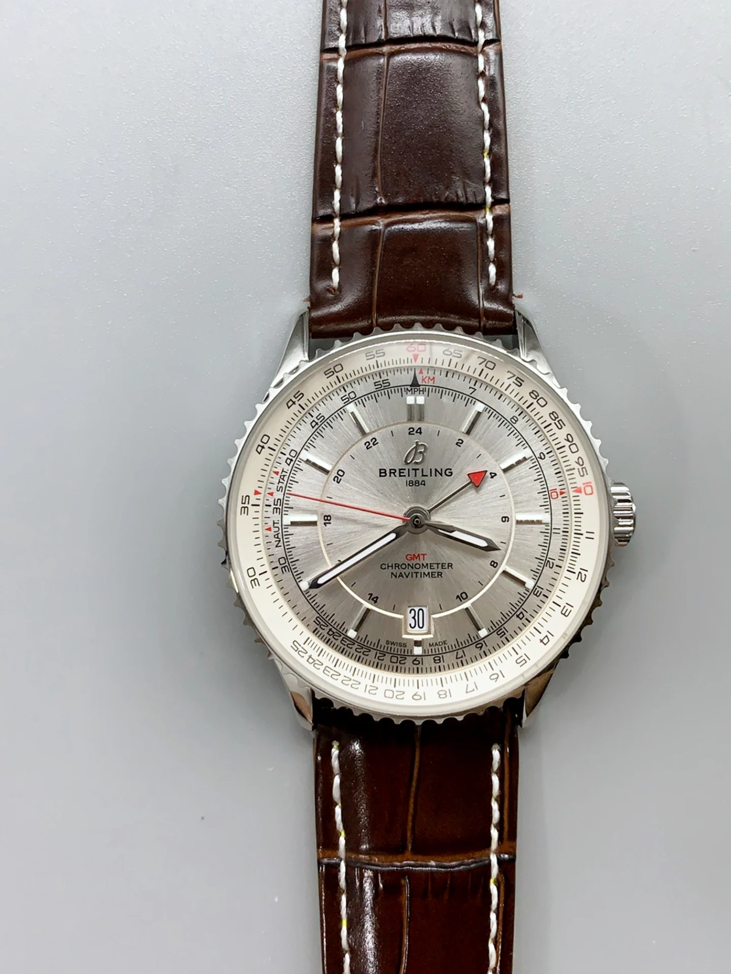 Breitling Navitimer 01 GMT Silver Dial Swiss Super Clone Watch - view 2
