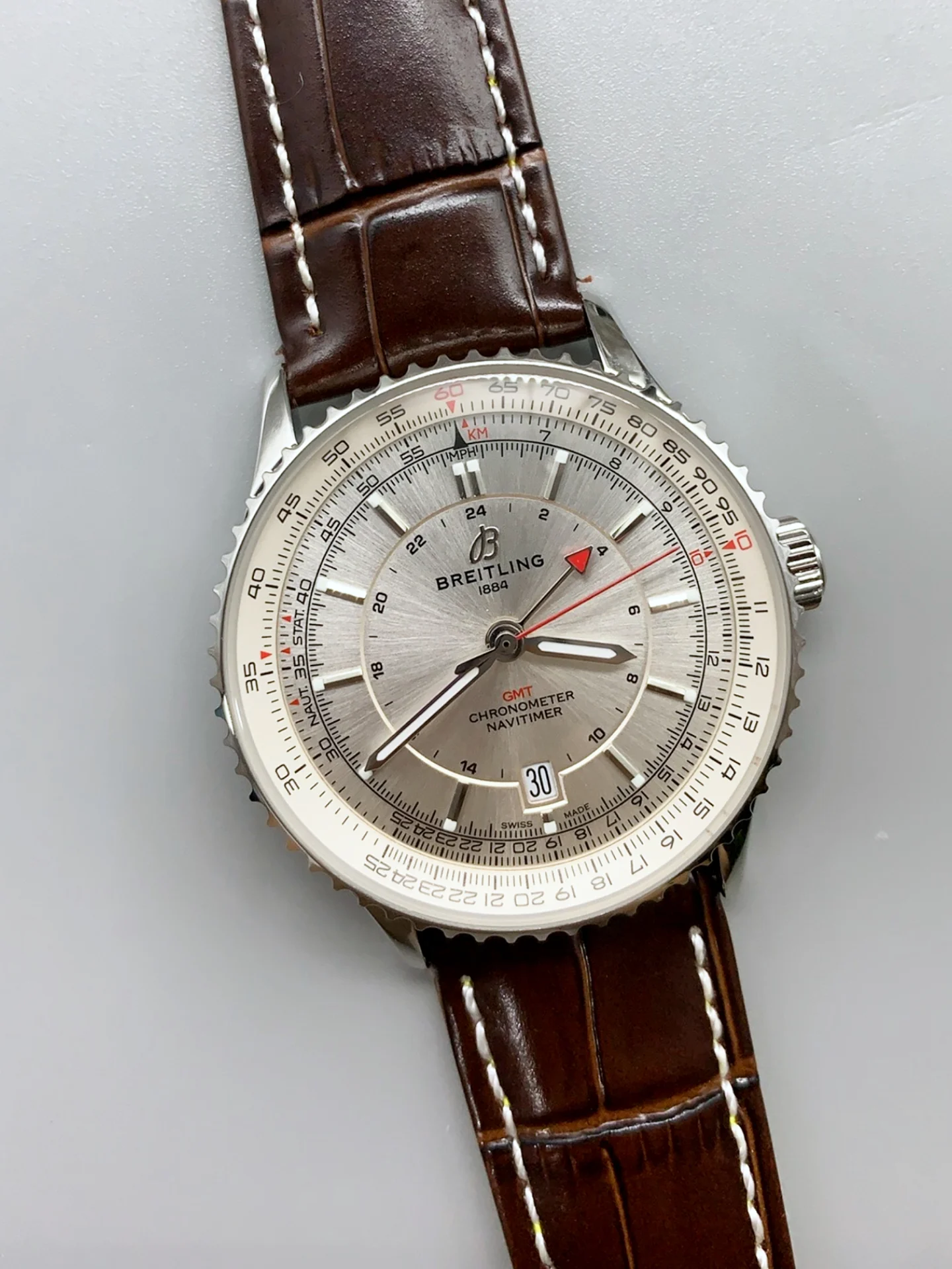 Breitling Navitimer 01 GMT Silver Dial Swiss Super Clone Watch - view 3