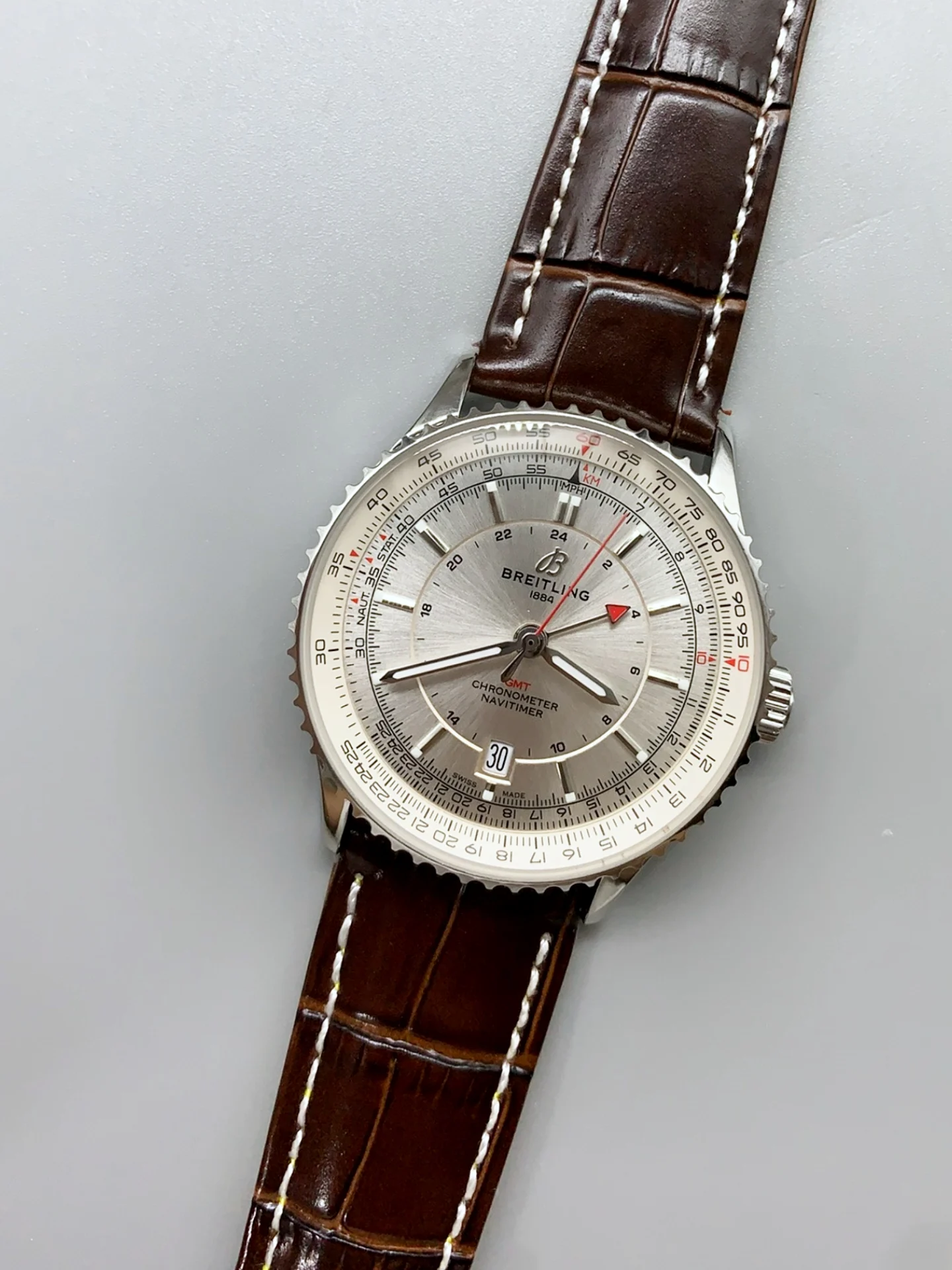 Breitling Navitimer 01 GMT Silver Dial Swiss Super Clone Watch - view 4