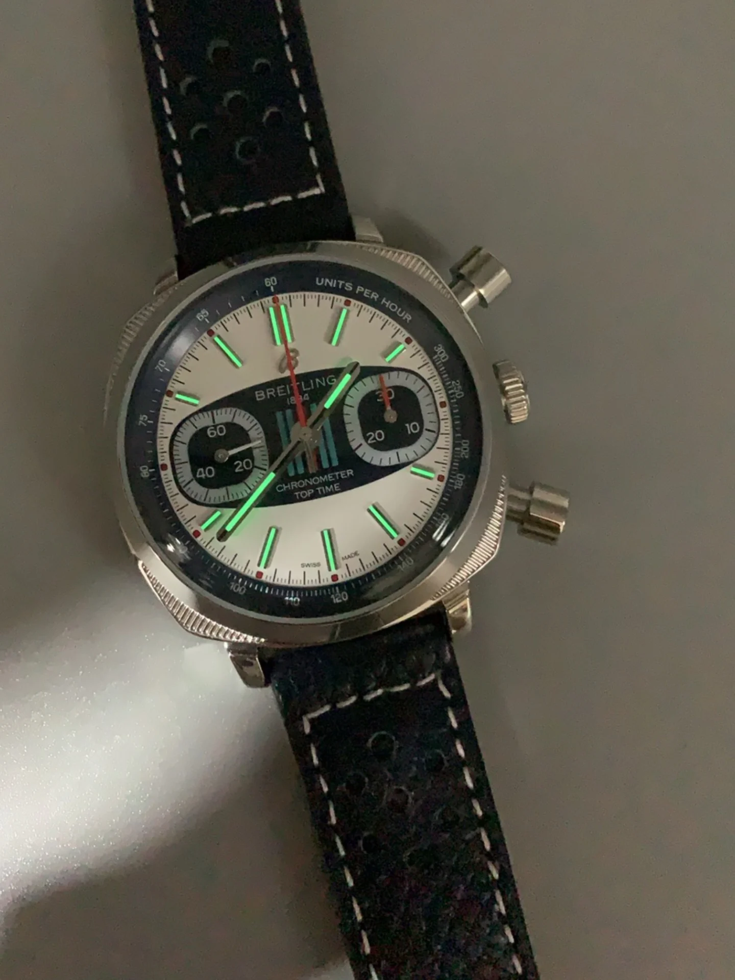Breitling Top Time Super Clone Chronograph Blue Leather Strap Watch - view 10
