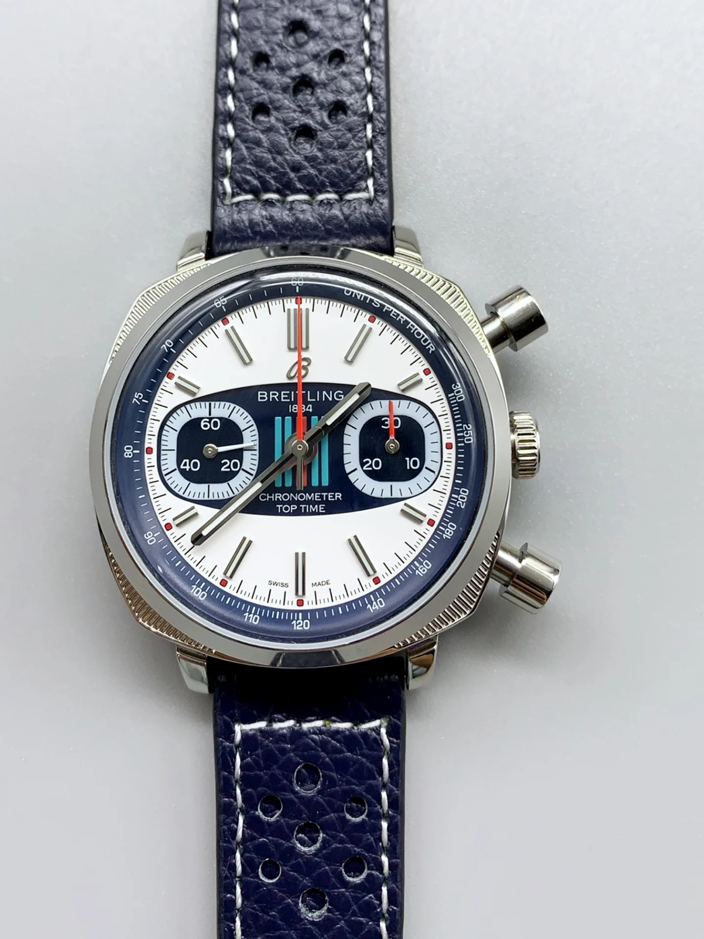 Breitling Top Time Super Clone Chronograph Blue Leather Strap Watch - view 2