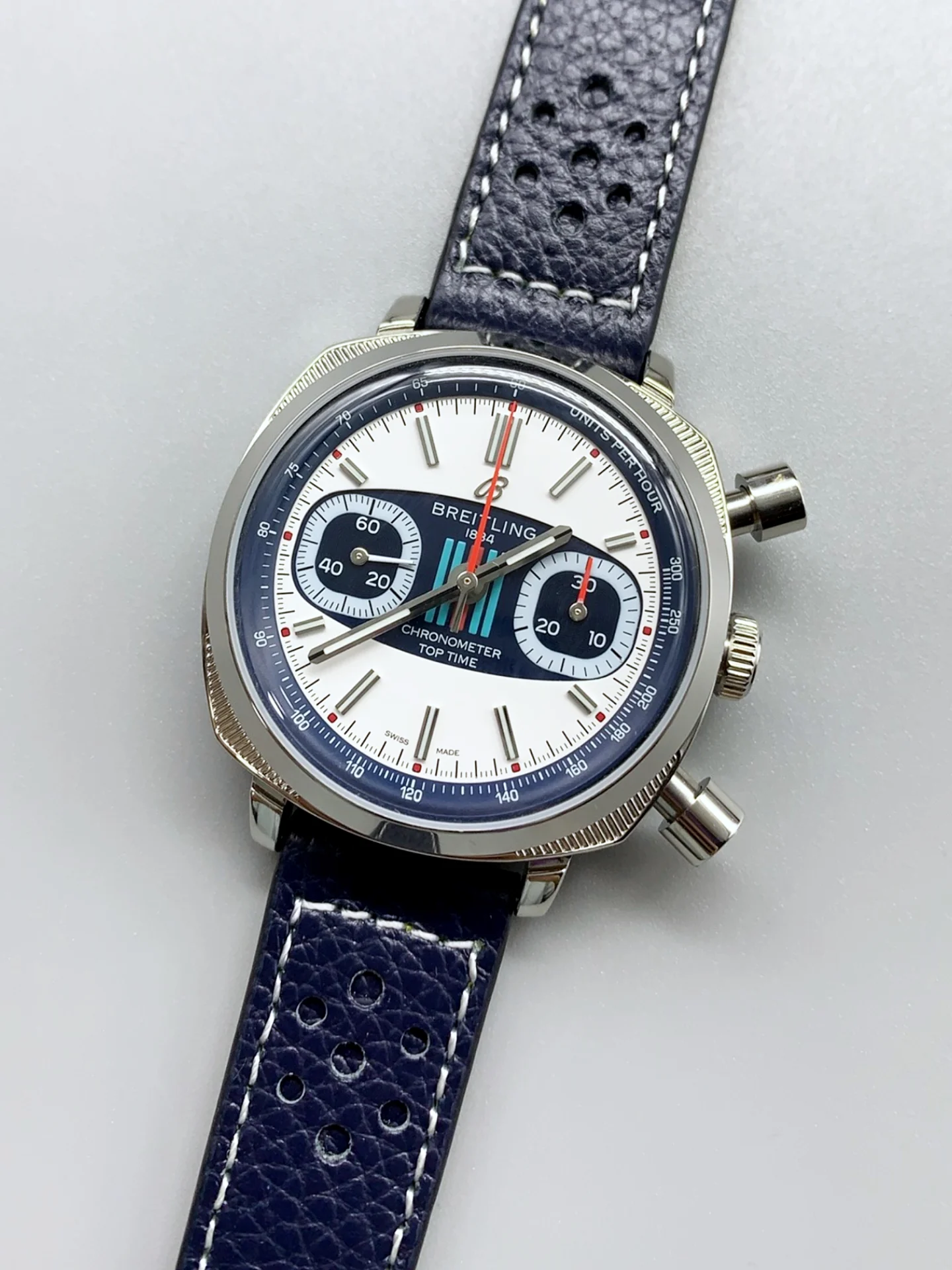 Breitling Top Time Super Clone Chronograph Blue Leather Strap Watch - view 3