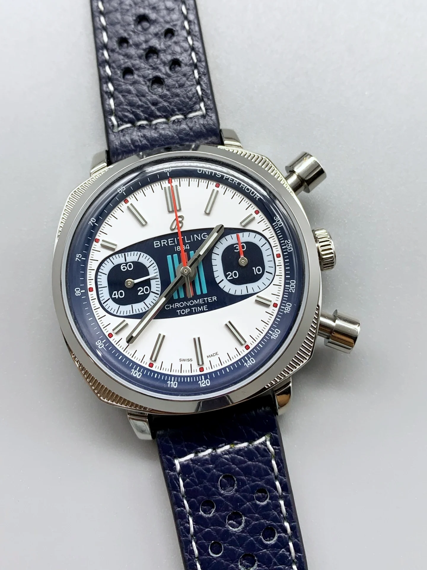 Breitling Top Time Super Clone Chronograph Blue Leather Strap Watch - view 4